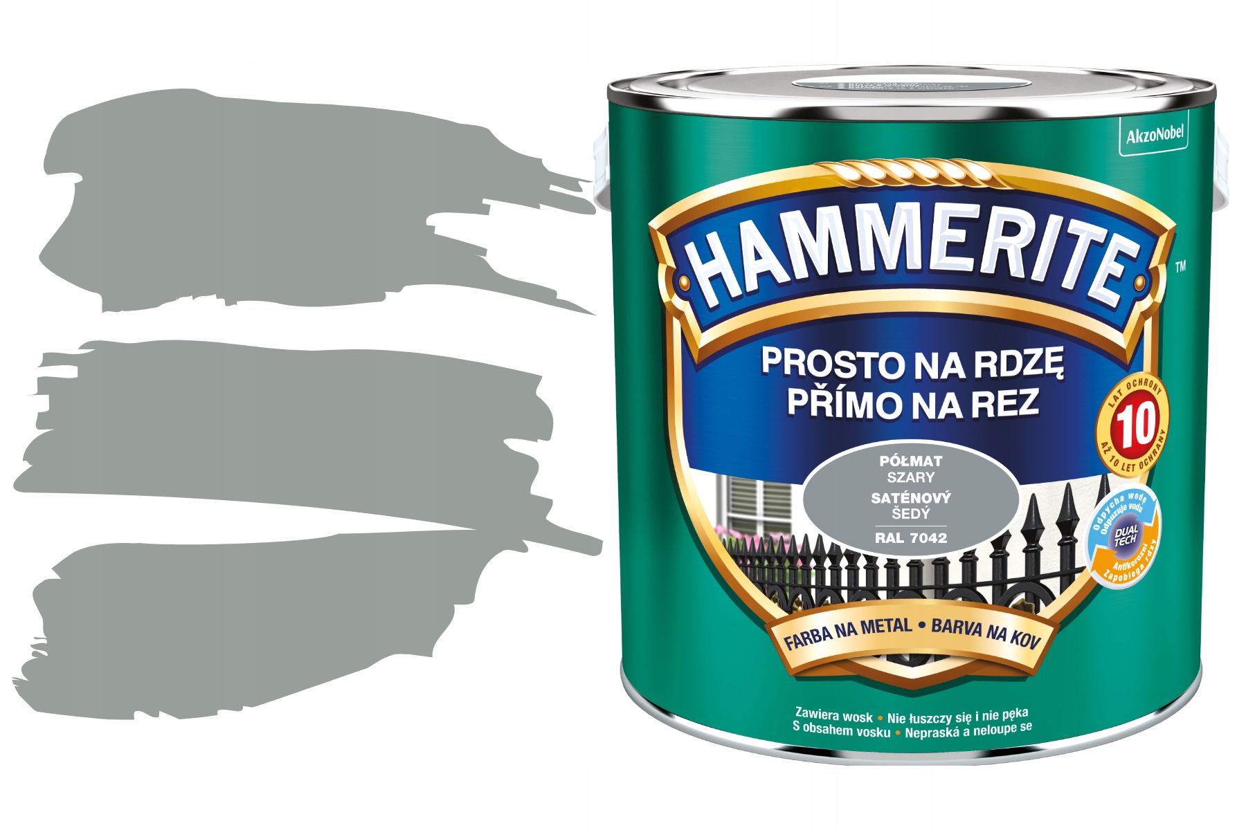 Wydajna Farba do Metalu Drewna Antykorozyjna Na Rdzę Półmat Szary 2,5L