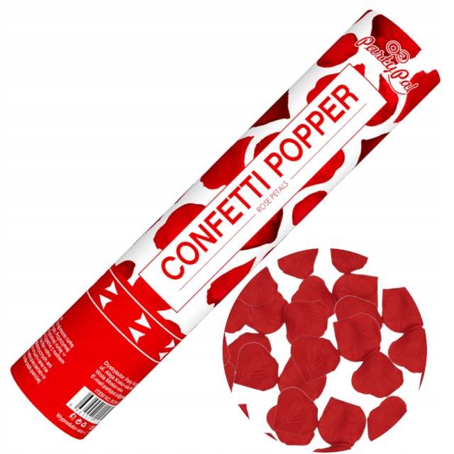 TUBA strzelająca KONFETTI czerwone PŁATKI RÓŻ S