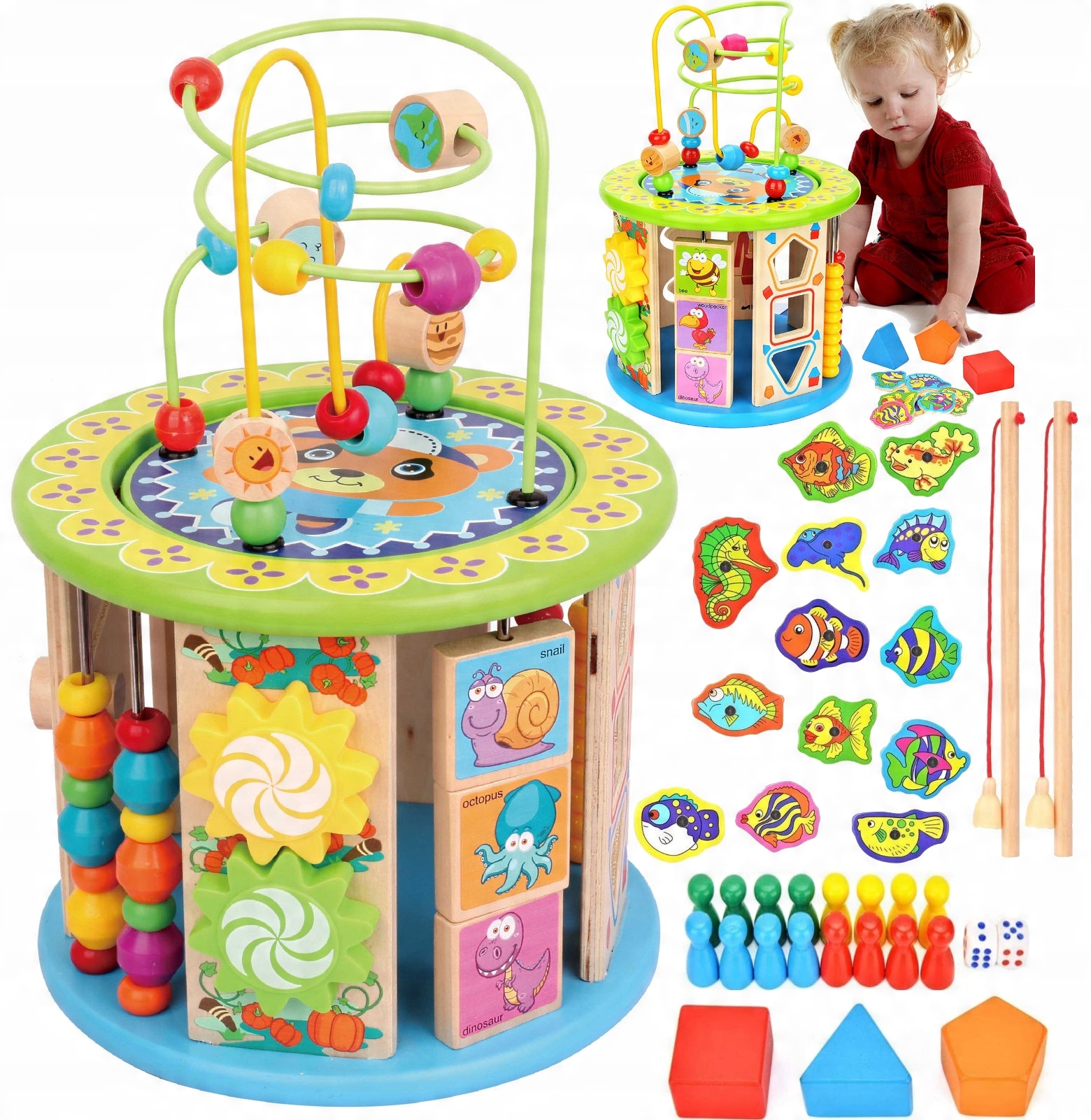 

Drewniane Kostka Edukacyjna 11w1 Rybki Magnesy