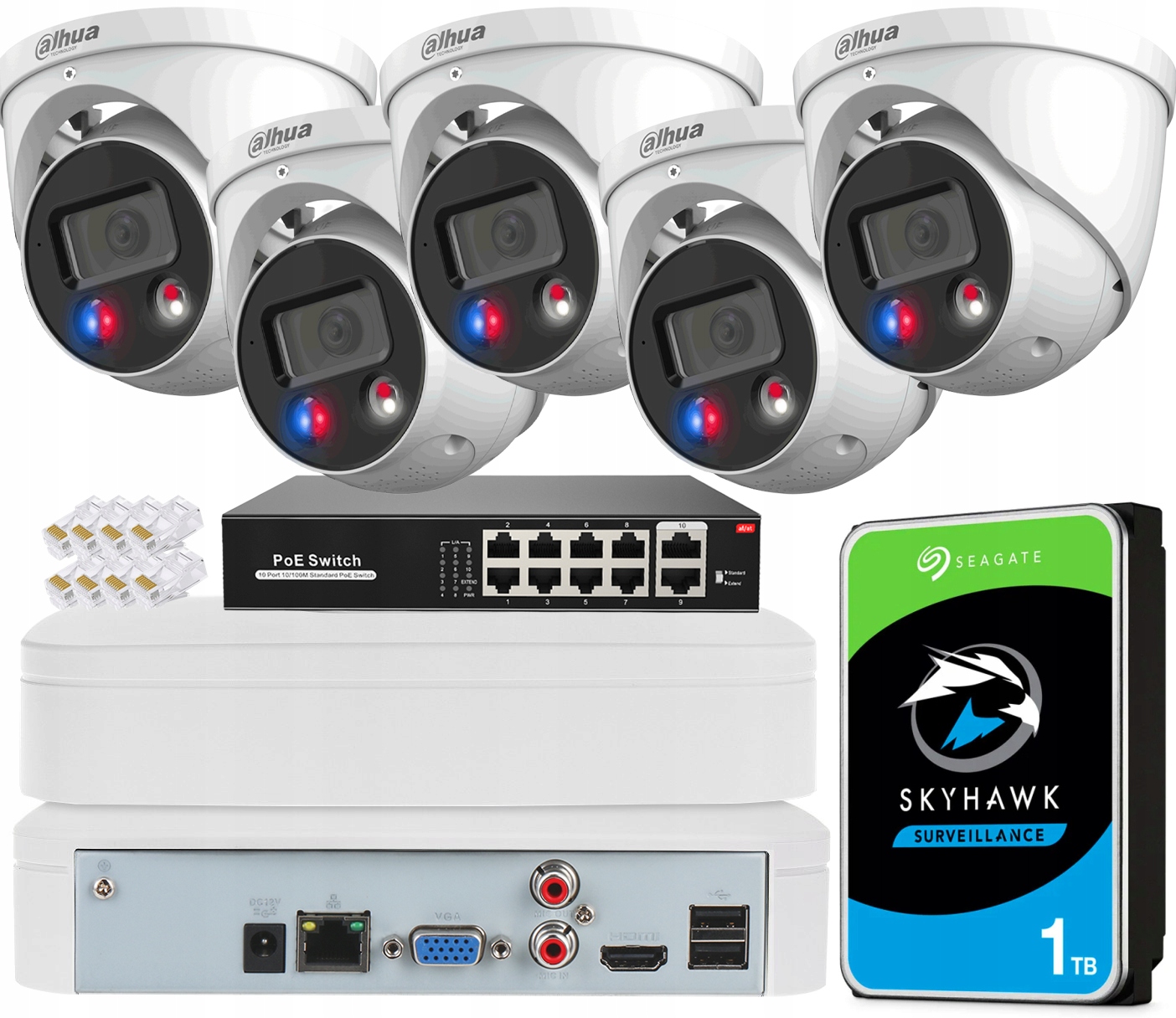 Sada na monitorovanie Dahua 5x 8Mpx kamera Smart Dual Light Aplikácia Detekcia