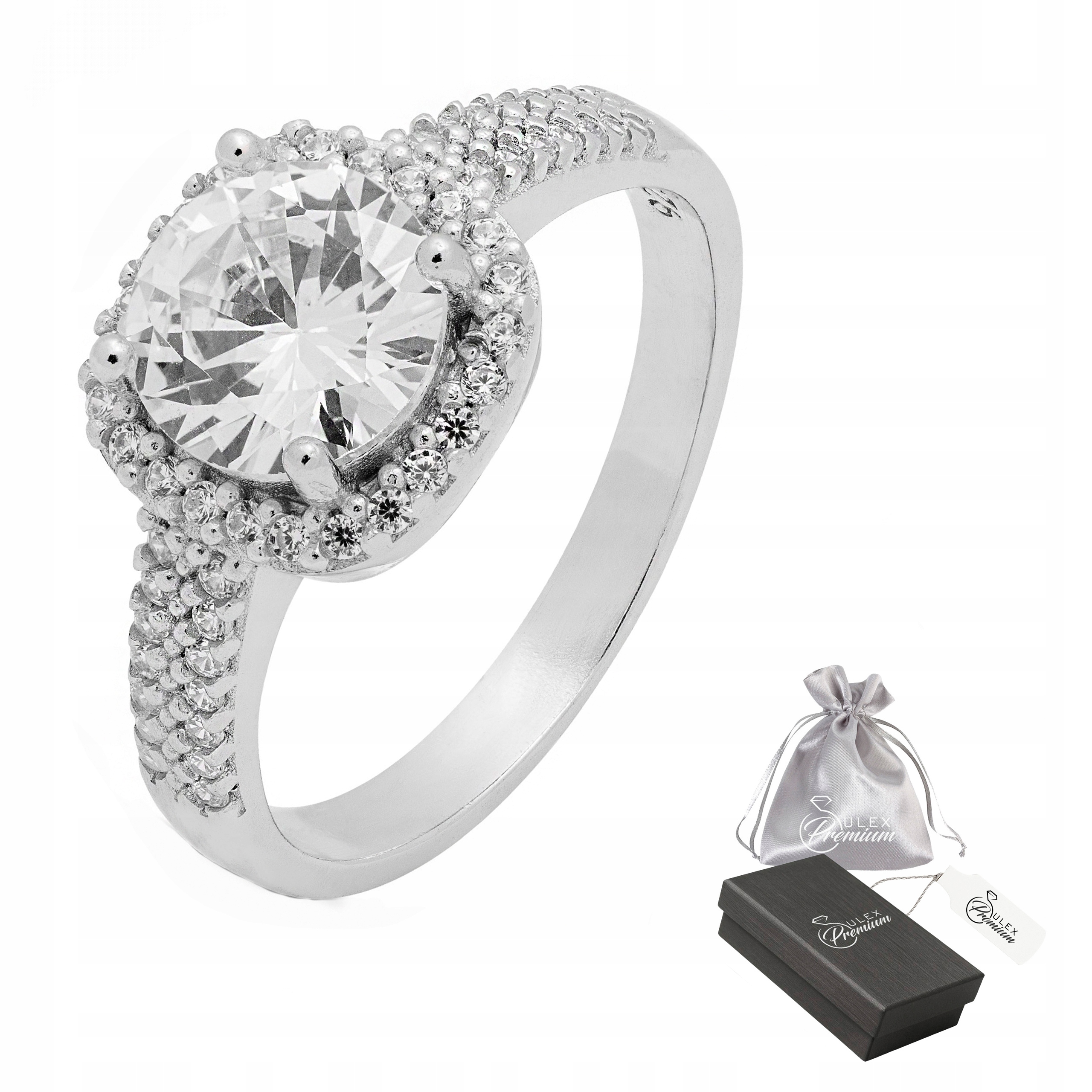 Pierścionek Srebro 925 Rodowany Pierścień z Cyrkoniami r. 18