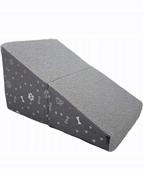 Levně Schody plošina pro psa kočku 2v1 Taburet rampa Stříbrné Kostky+boucla Šedá Světlá