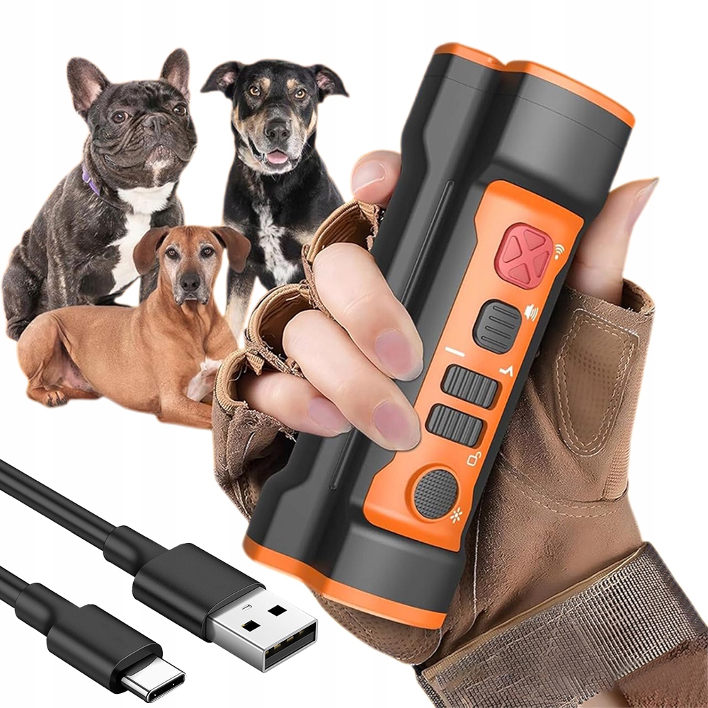 Ultrazvukový Odpuzovač Psů, 3 Režimy, Svítilna, Kompaktní, Usb Nabíjení