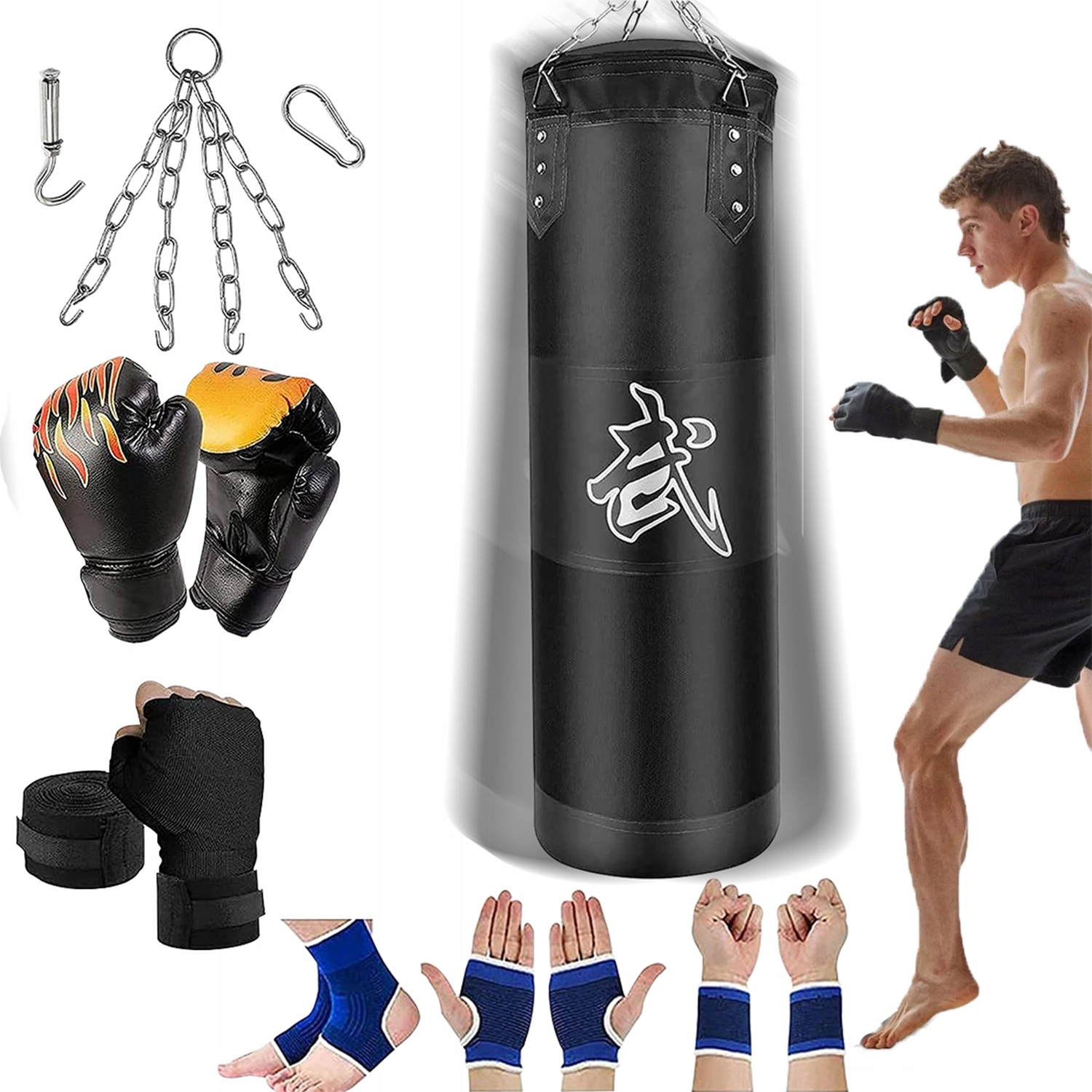 Worek bokserski treningowy do ćwiczeń boks mma 120x40 cm Z Rękawice