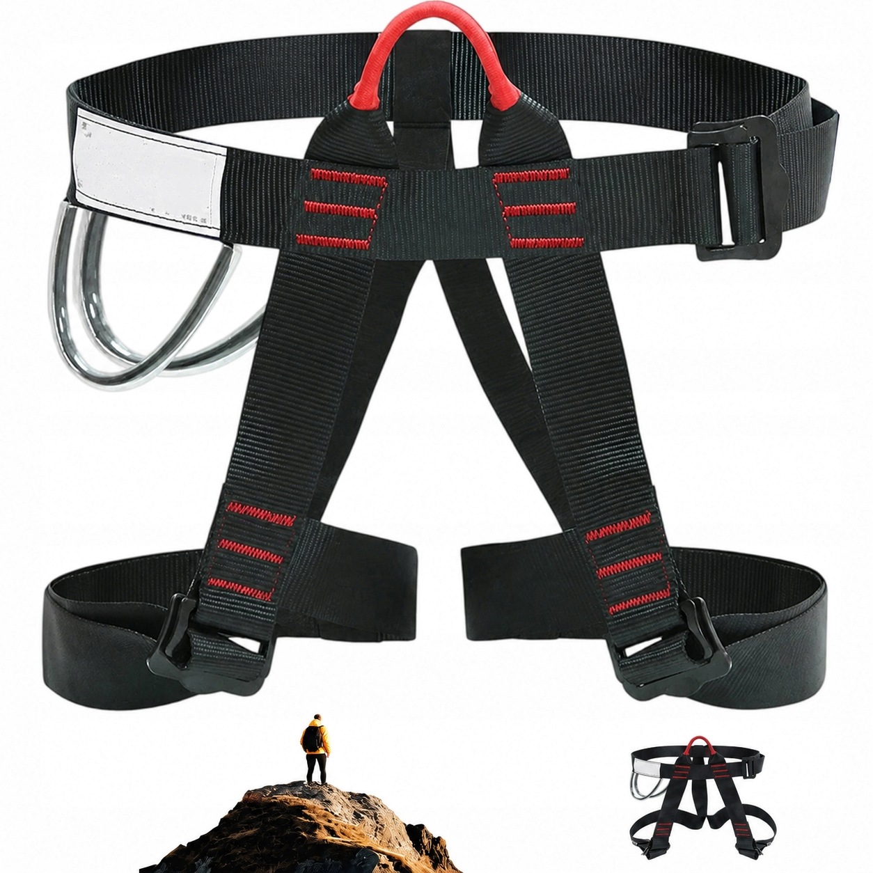 Uprząż Wspinaczkowa Do Połowy Ciała Pas Czarny 80-116 CM 2 Pętle 125 Kg