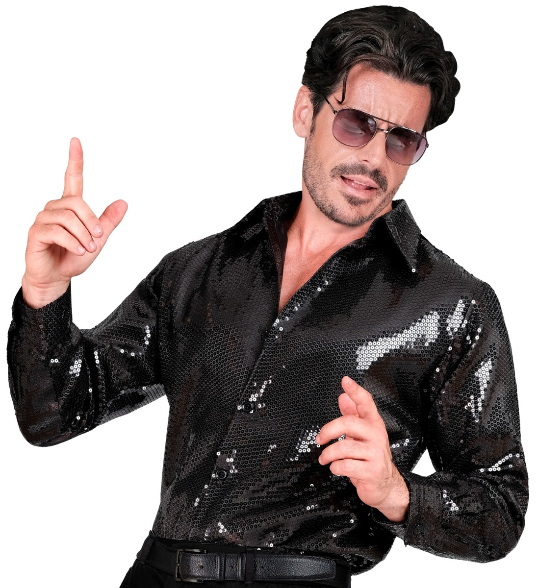 Košile Disco Cekinová Černá Převlek Léta 80 90 Glitter Party XXL