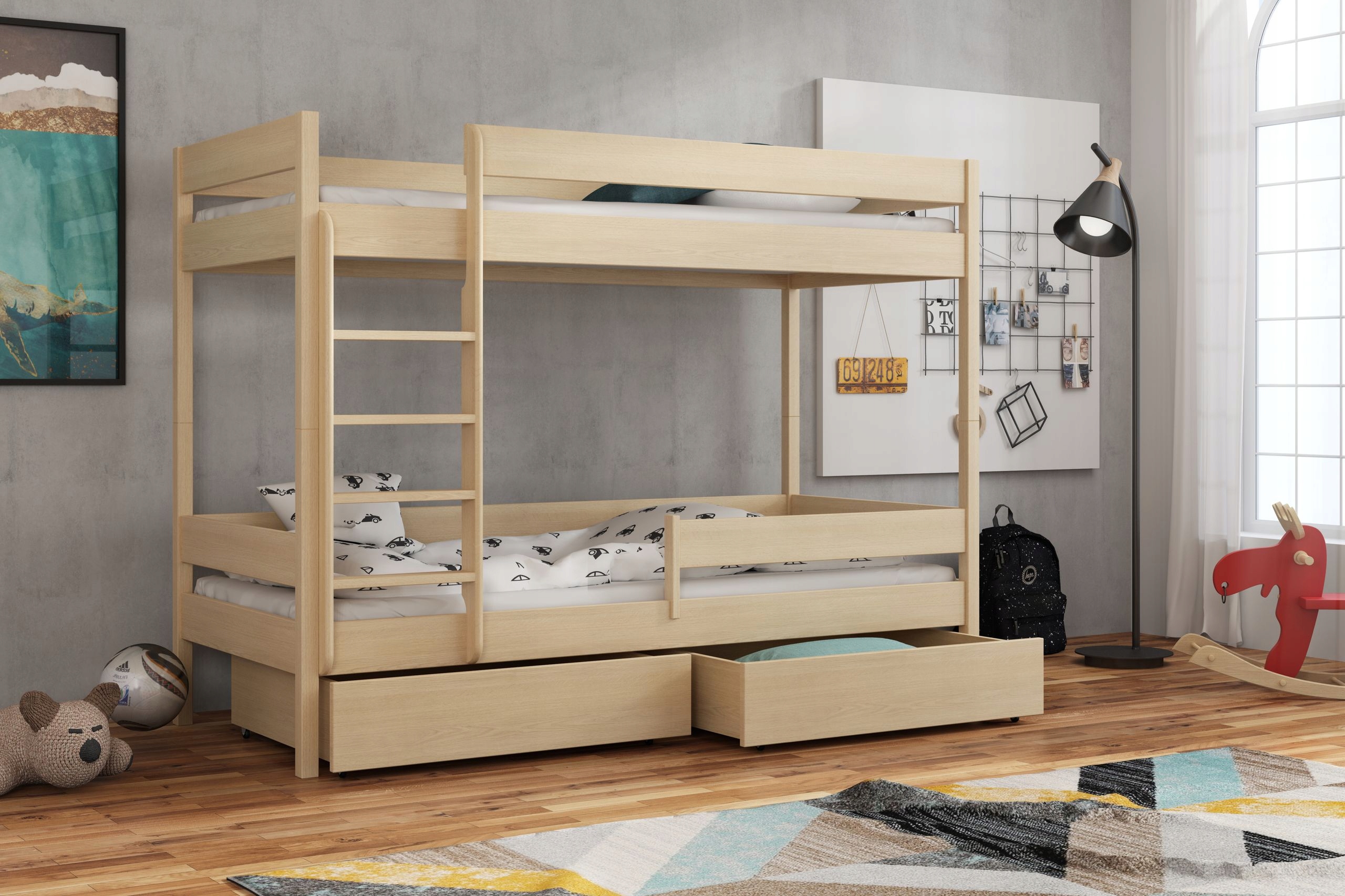 Łózko piętrowe drewniane białe 80x160 z materacem Długość 170 cm