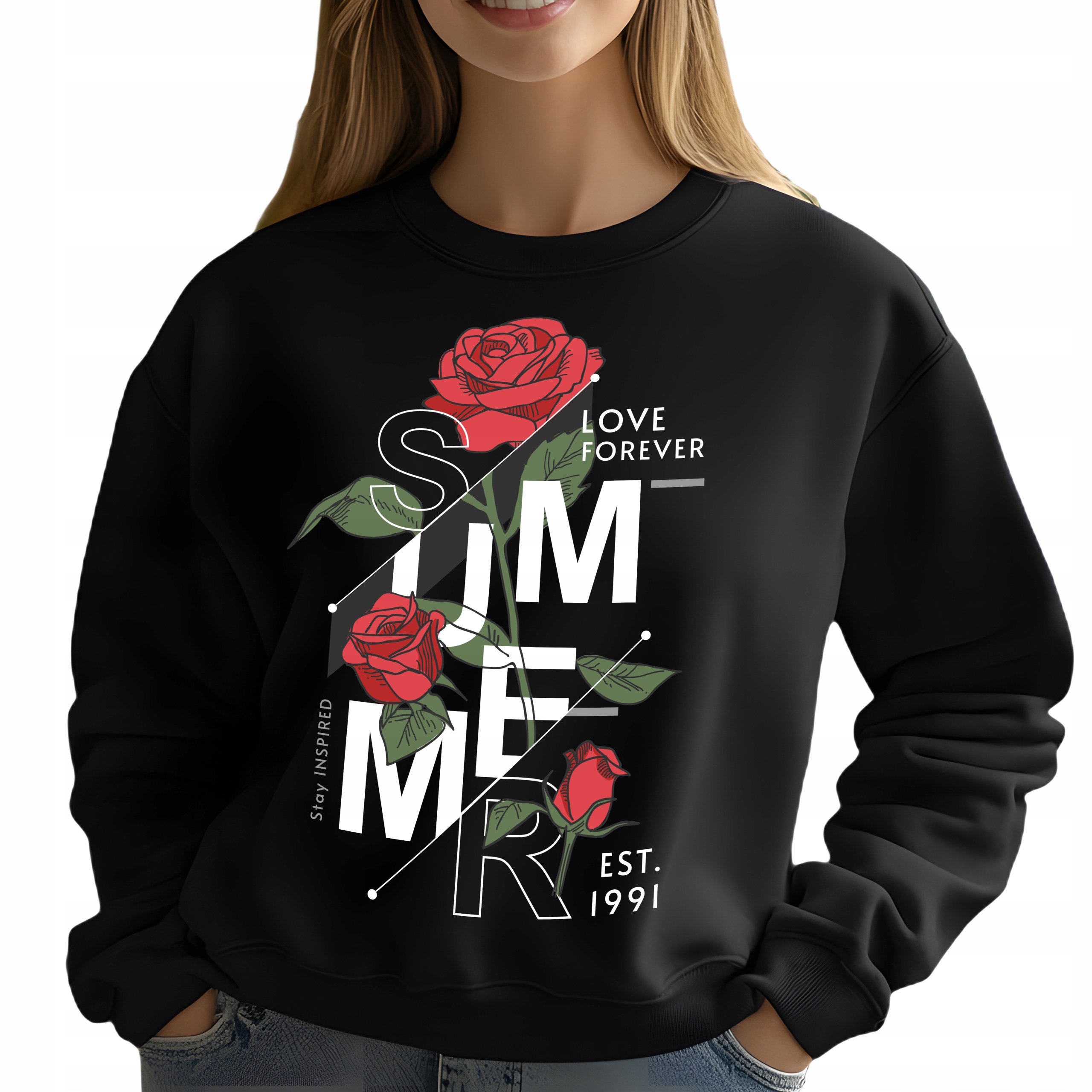 Mikina Černá Dámská Love Forever Dárek Módní Pohodlná Streetwear Velikost L