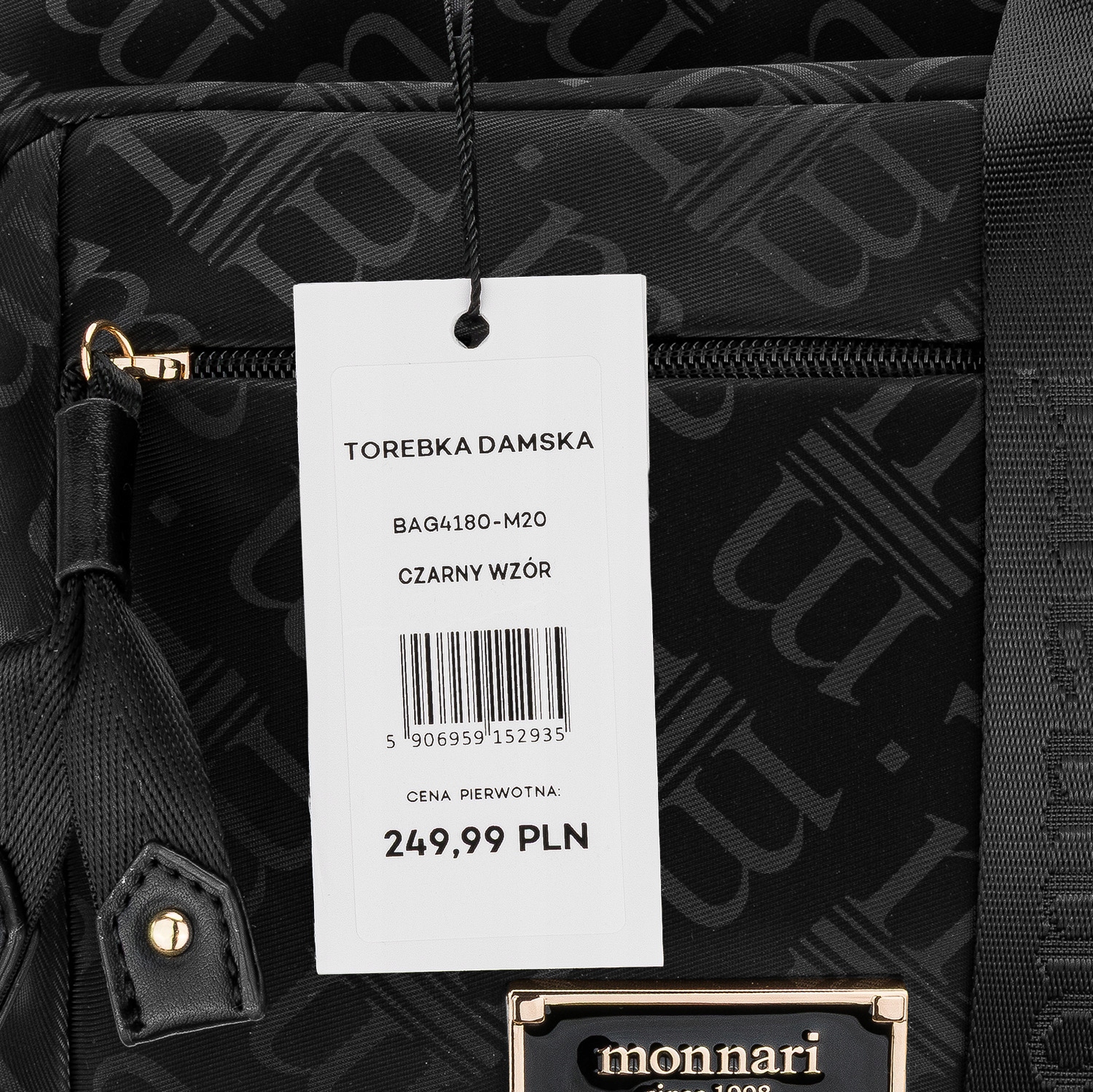 TOREBKA Damska LISTONOSZKA CZARNA MONNARI WODOODPORNA 2 KOMORY WZÓR Model BAG4180-M20