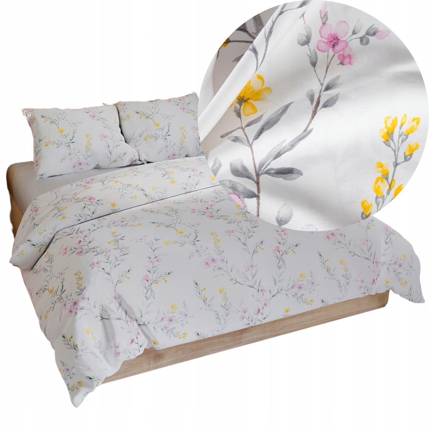 Komplet pościeli 220x200 cm Bawełniany w Kwiaty 100% Bawełna