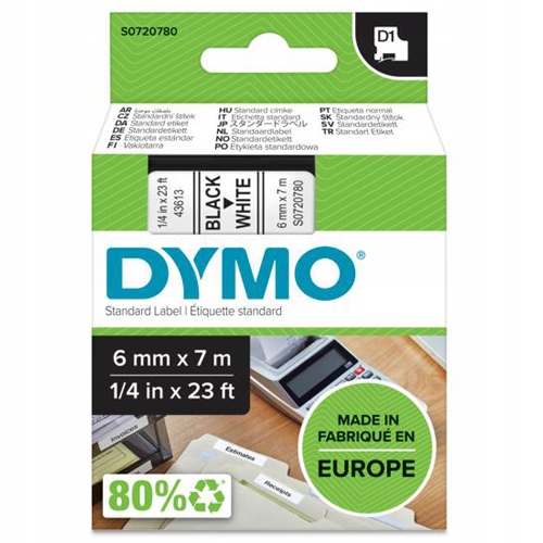 

Taśma Dymo D1 43613 6mm biały/czarny oryginalna