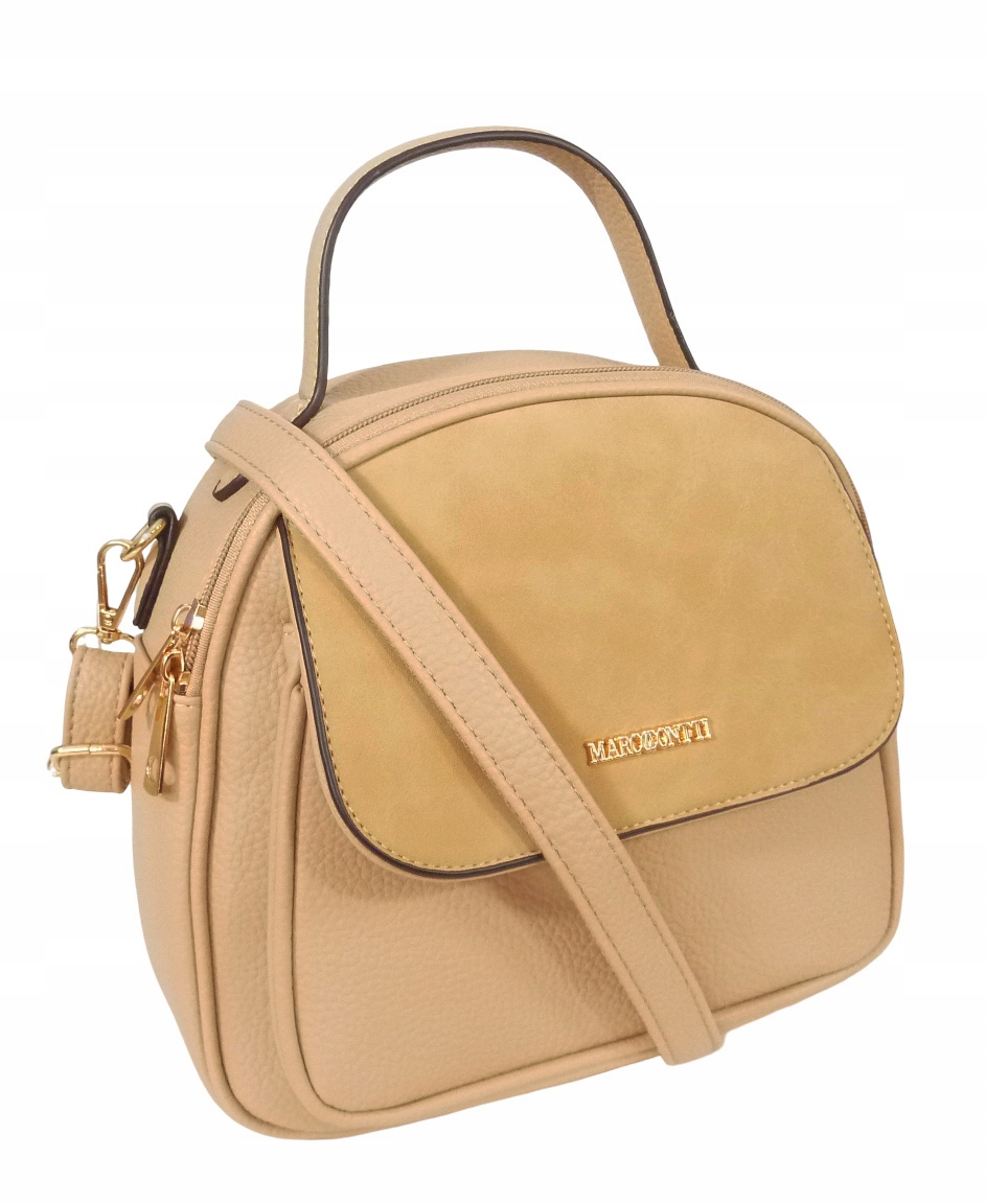 Torebka Damska Na Ramię Listonoszka Kuferek Do Ręki Beż Z Kieszenią