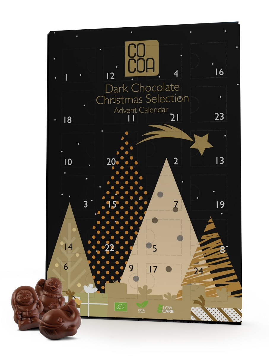 Levně Adventní kalendář z tmavé čokolády 70% bio 180 g Cocoa