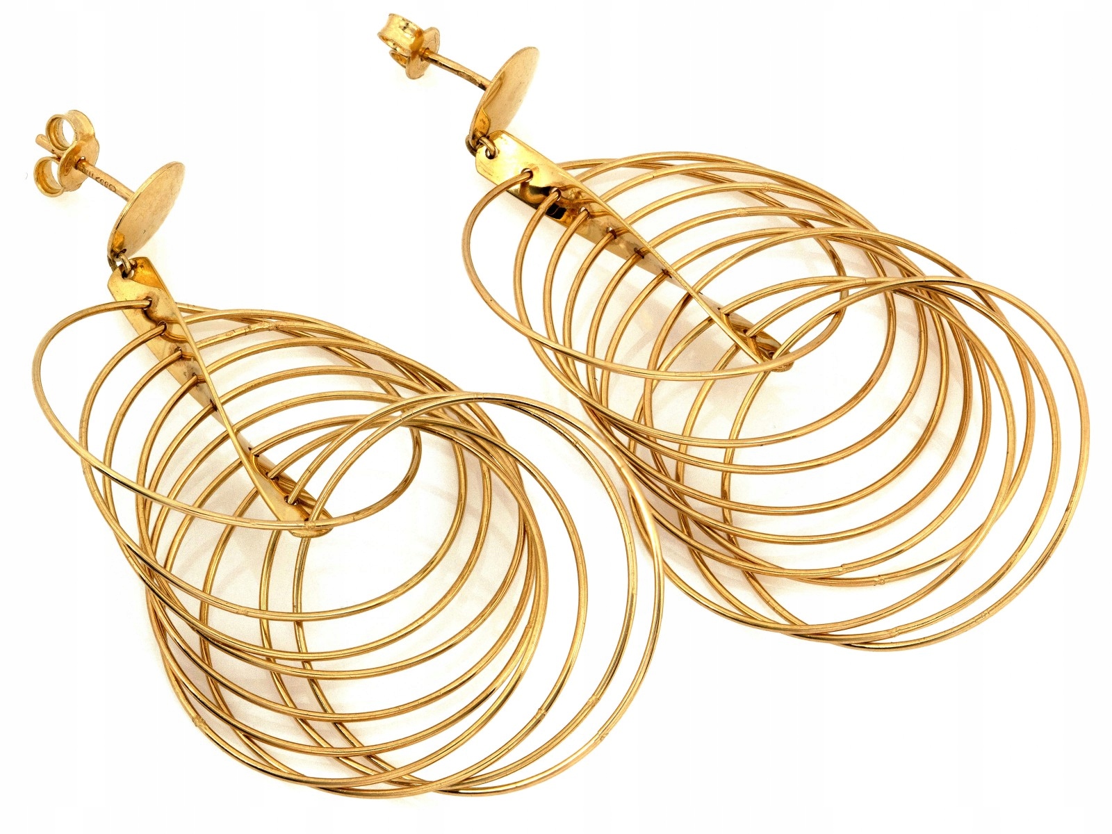 Náušnice zlaté velké dlouhé s pohyblivými obručemi 585, závěsné kroužky na tyč