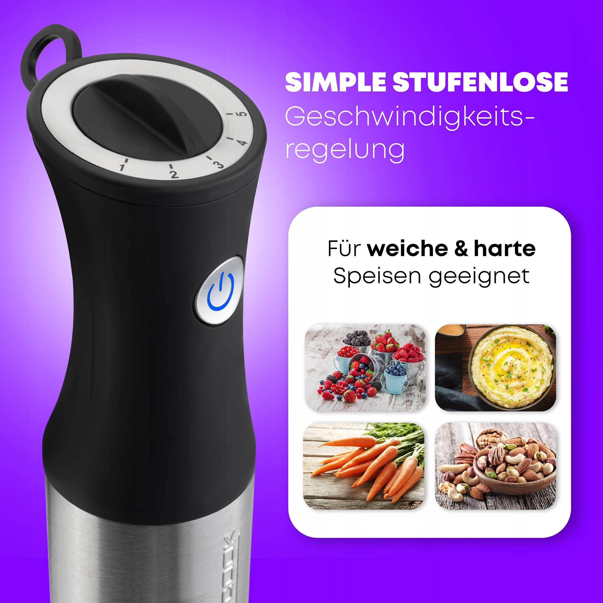 PROFICOOK Blender 1000W Stalowy, 27cm, Regulacja Prędkości — miniatura 7