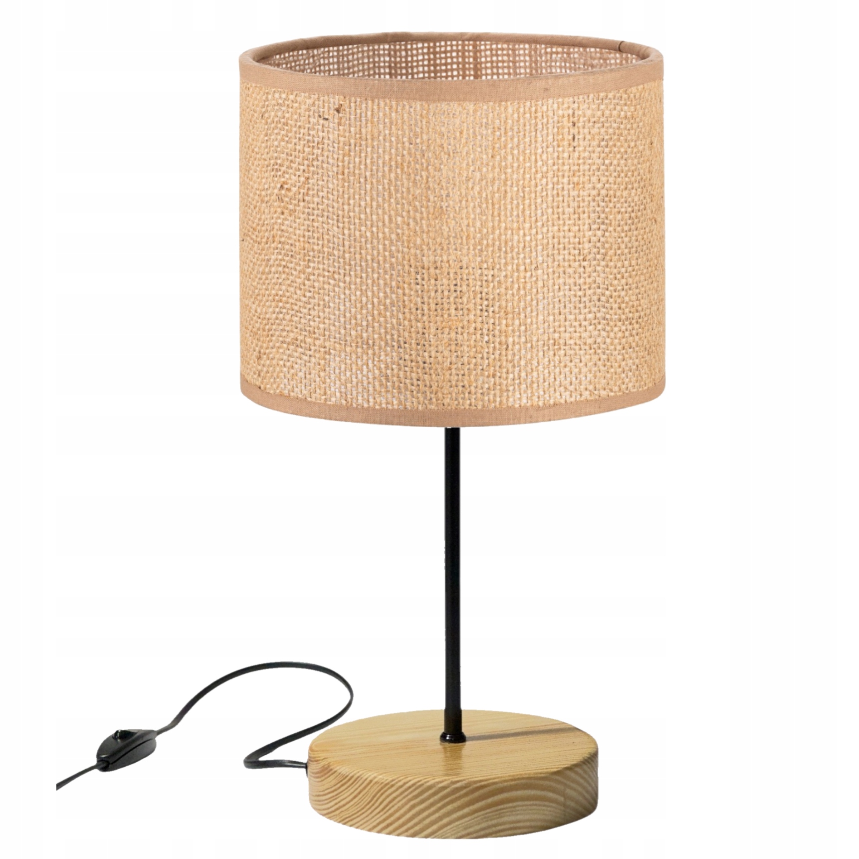 Stolní Lampa Noční Stolní Dub Stínidlo Juta Boho Led E27