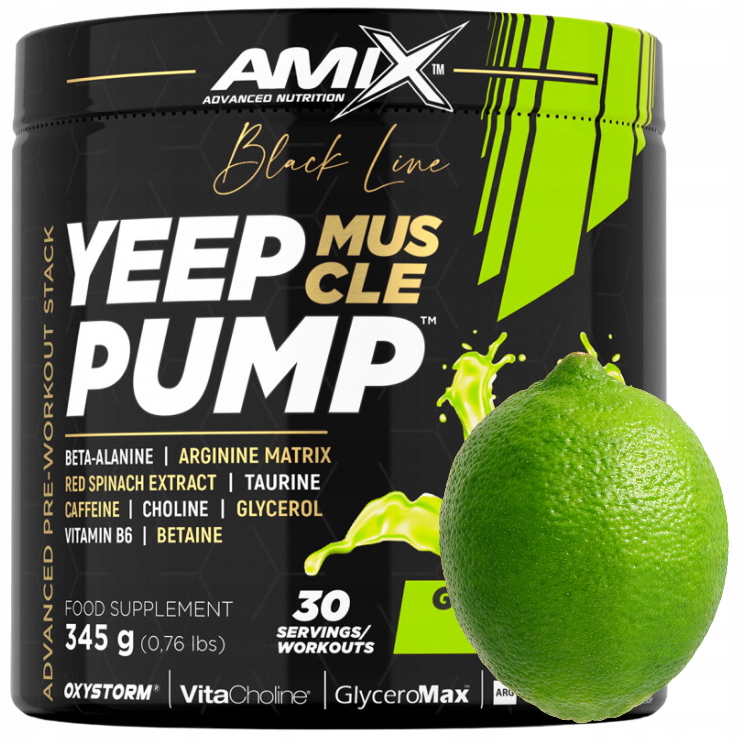 Předtréninková Pumpa Kofein Povzbuzení Síla Vytrvalost Soustředění Lime