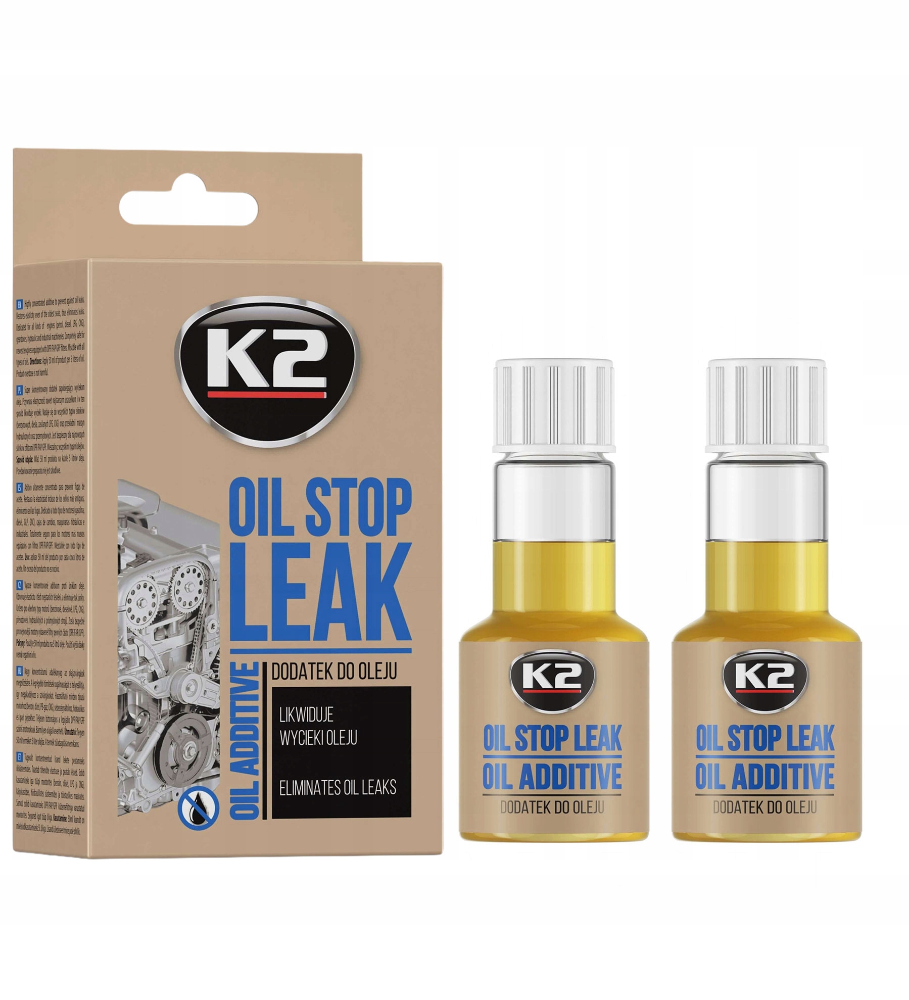 K2 T377 Dodatek do oleju zapobiegający wyciekom 50 ml – zestaw 2 szt.
