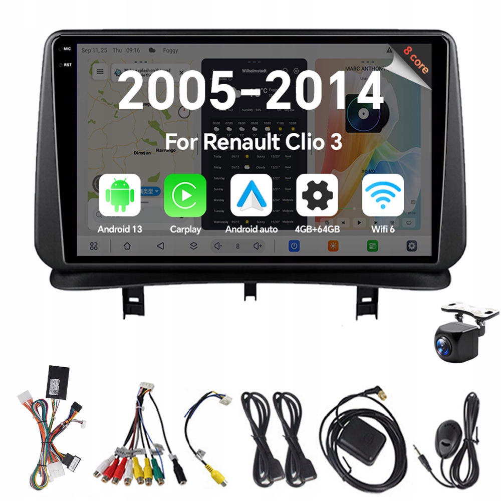 2Din Android 13 autorádio pro Renault Clio 3 2005-2014 4G 64G Carplay Gps