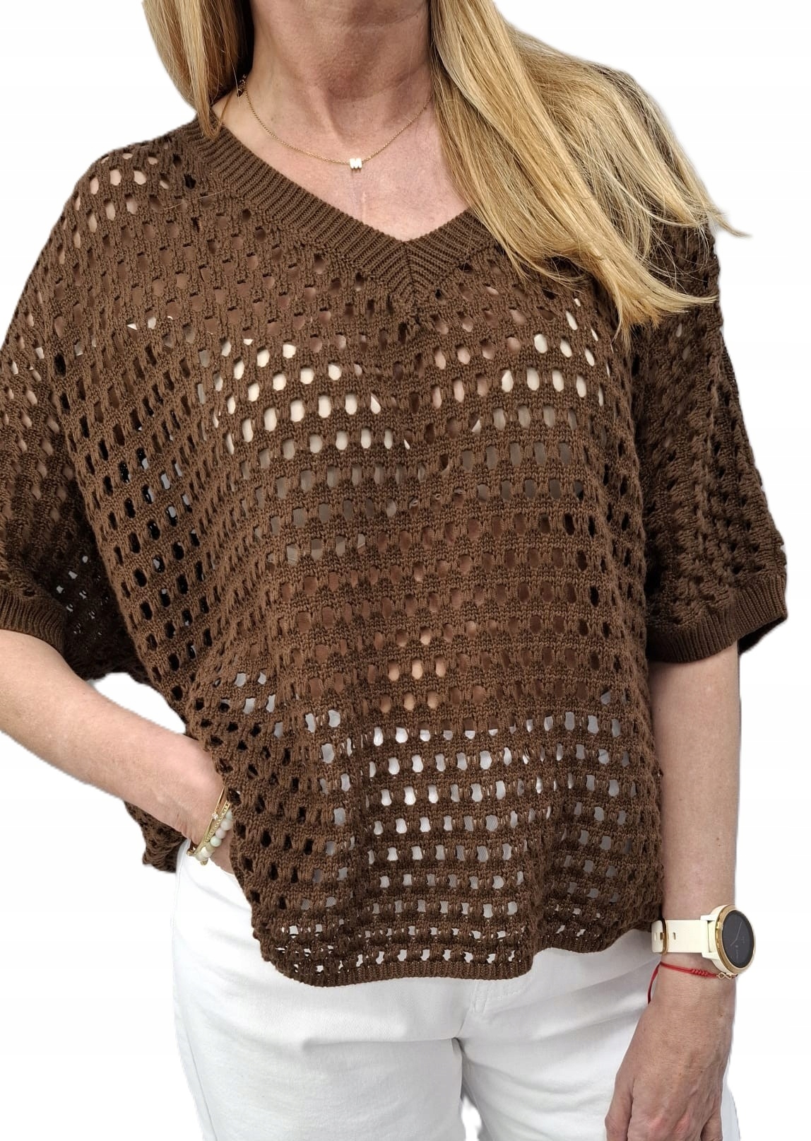 Cocomore Ažurový svetr s hnědým sýrem