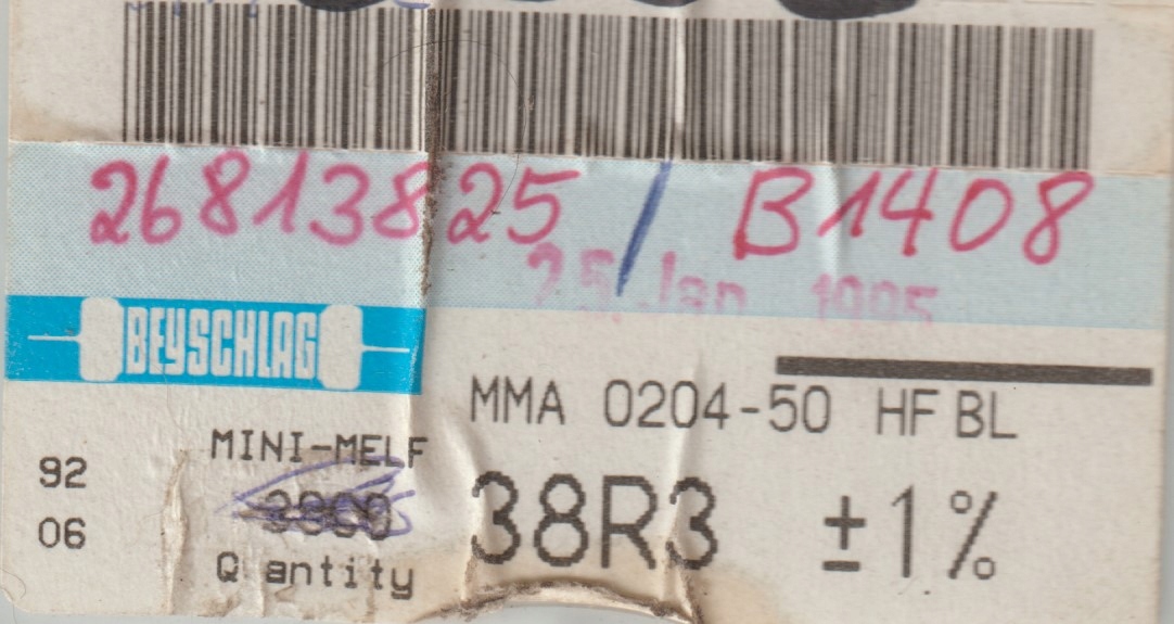 [20szt] 38R3 1% 50ppm rezystor Smd mmelf MMA0204HF Beyschlag high frequency