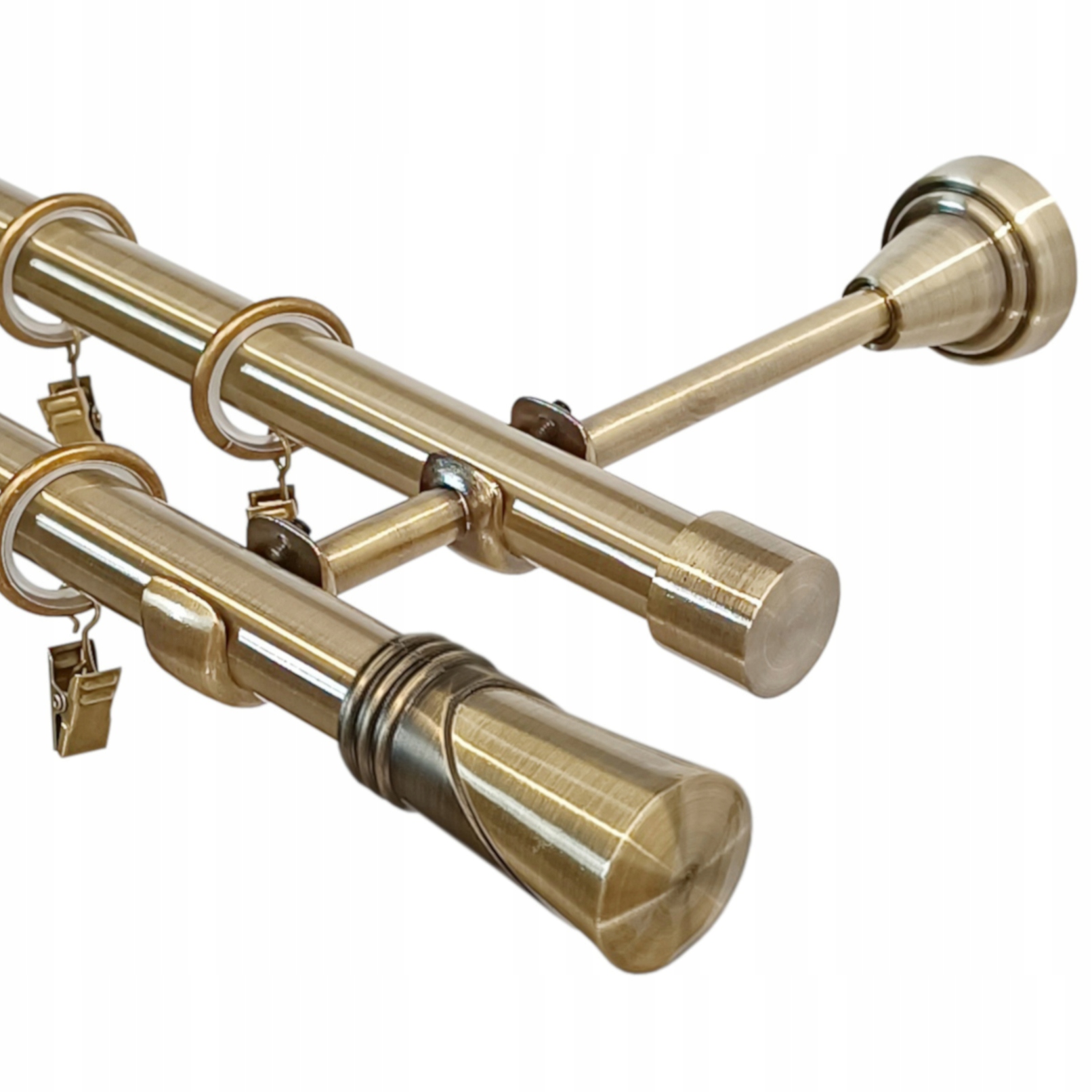 Garnýž Dvojitá Zlatý 19 MM MIX Koncovek 180 cm Galvanizované Záclonové Tyče