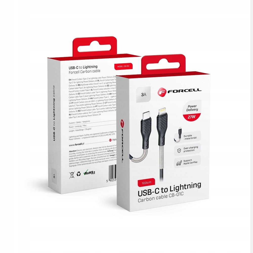 Kabel Usb C do Lightning Forcell F-Energy Pd 3A 27W Carbon 1 m CB-01C