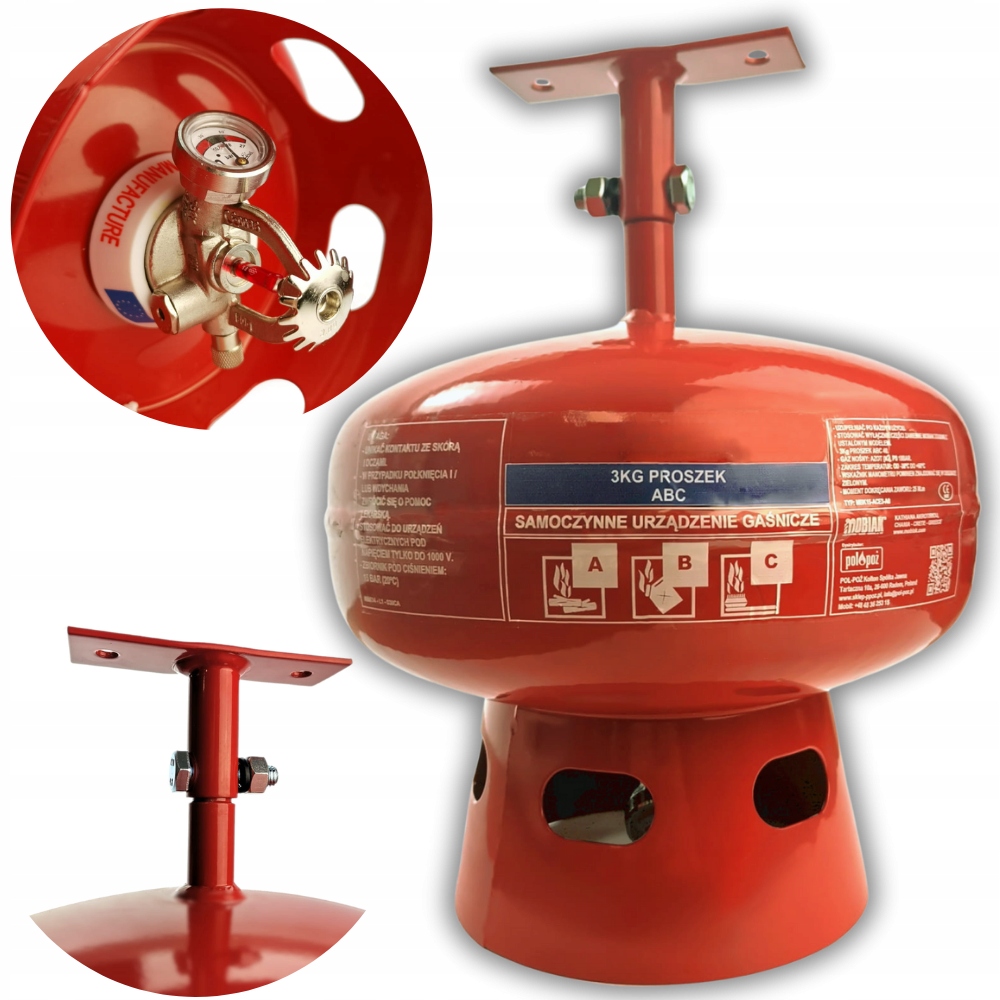 Automatyczne Samoczynne urządzenie gaśnicze SUG-3x z Wieszakiem Abc 3kg