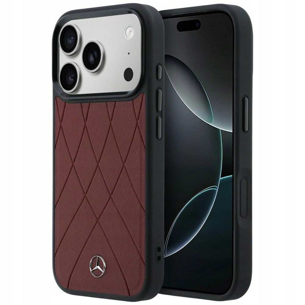Etui Mercedes Leather with Crossed Lines MagSafe do iPhone 17 Pro Max czerw