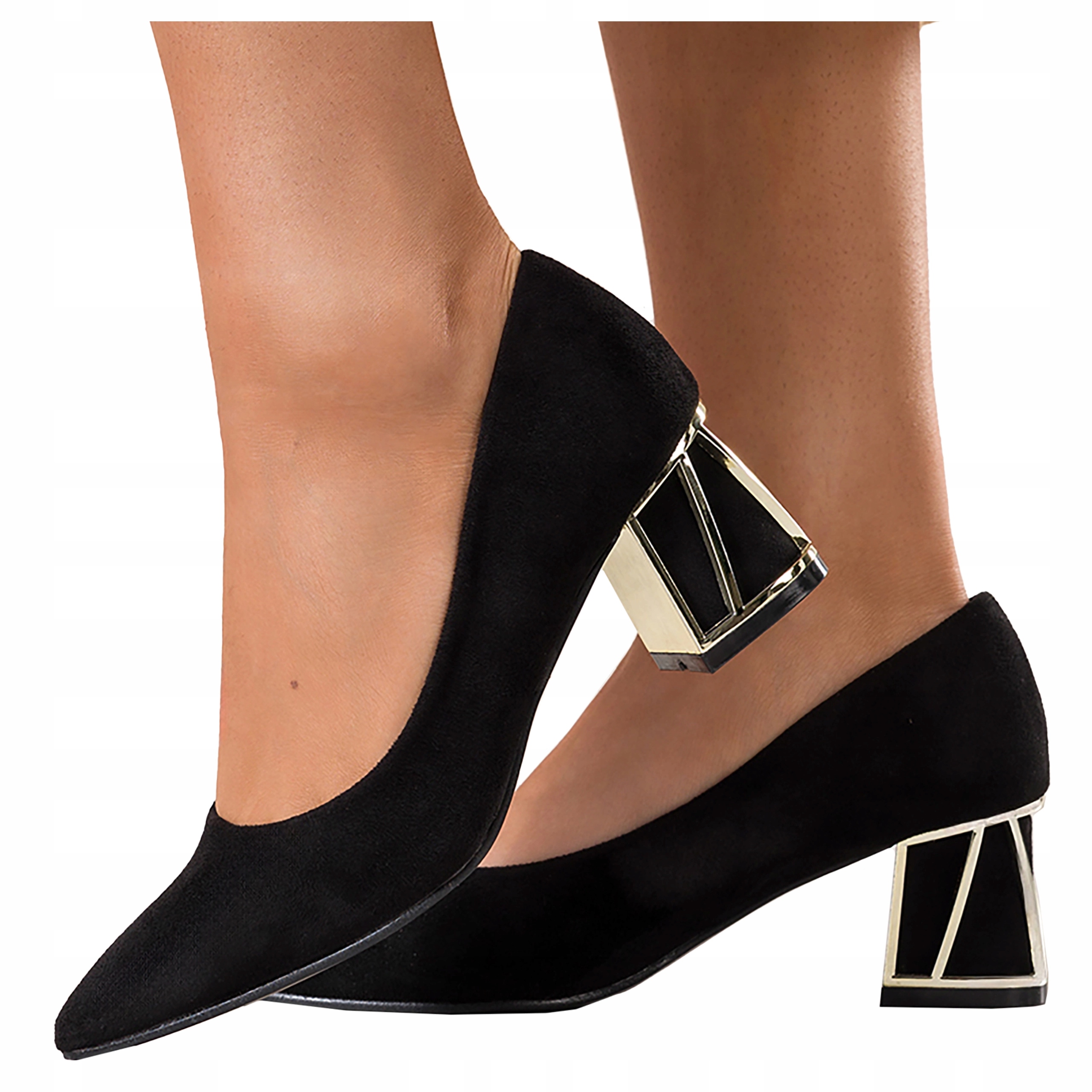 Černé dámské lodičky na ozdobném podpatku s koženou vložkou, velikost 38