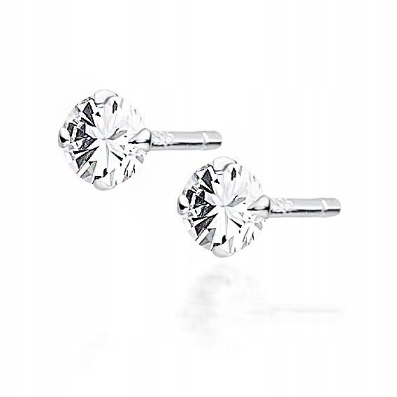 

Srebrne Kolczyki 925 Małe Okrągłe Cyrkonie 4 mm