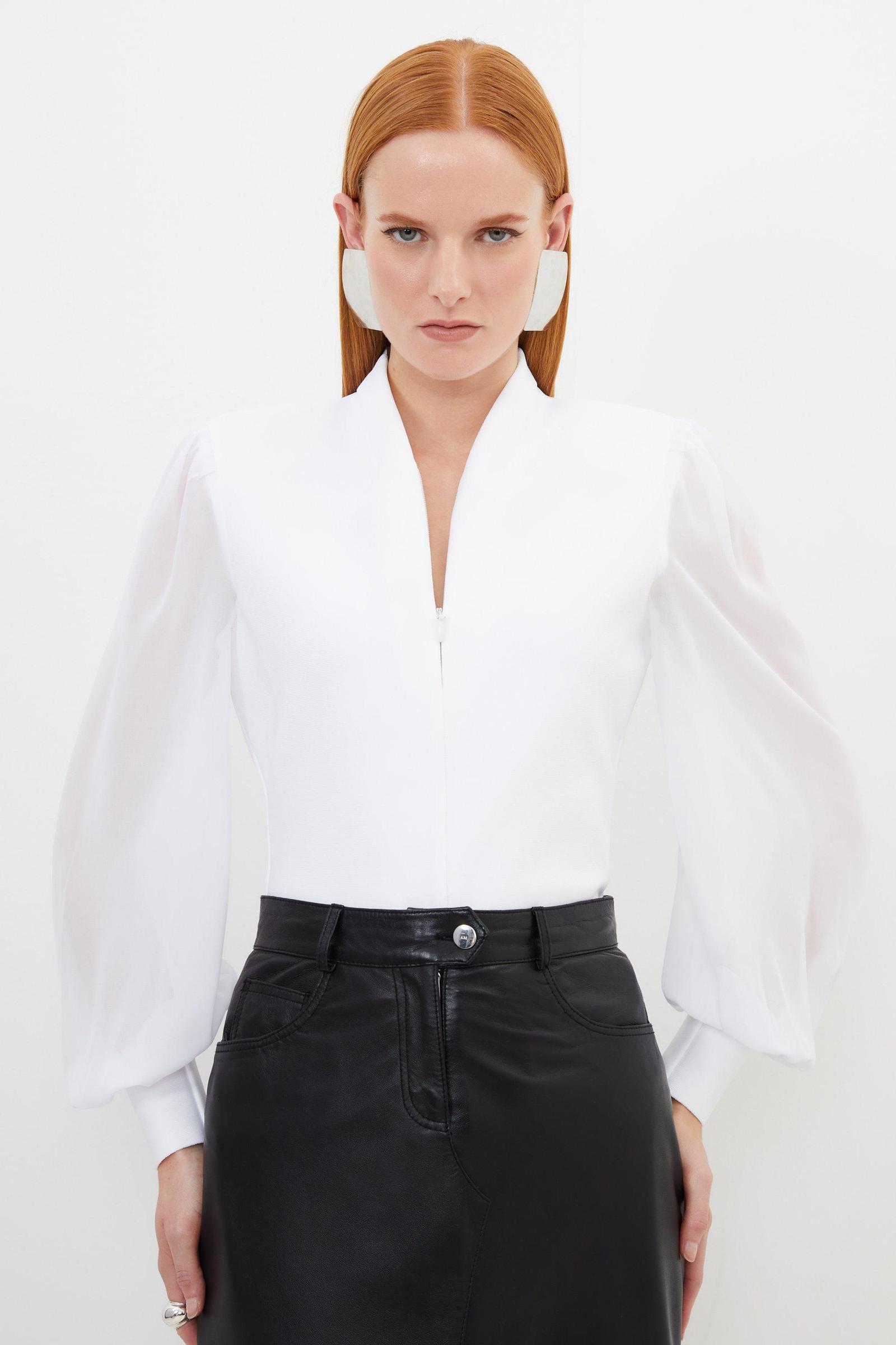 Bílá Halenka S Průsvitnými Bufetovými Rukávy Karen Millen Xs