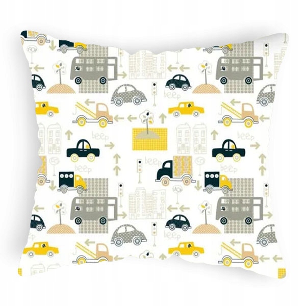 

Poszewka 70x80 cm samochody autka żółta biała
