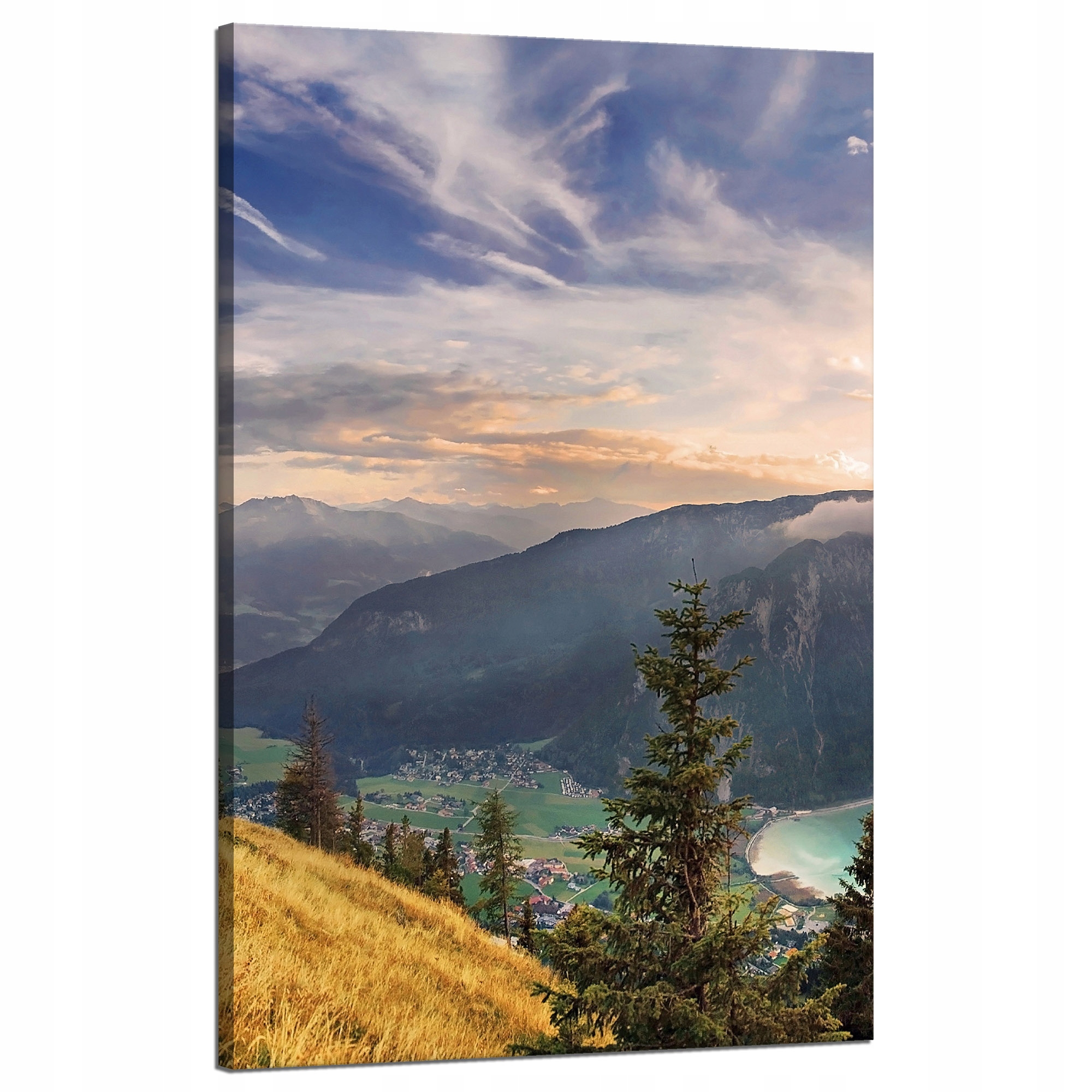 Obraz na plátně Slunce nad horami Mraky Vesnice 50x80 cm