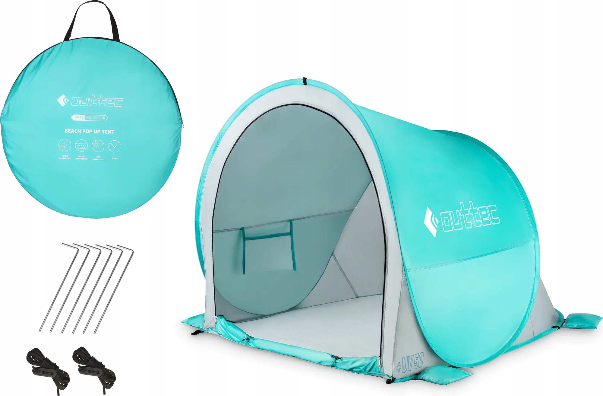 NAMIOT PLAŻOWY SAMOROZKŁADAJĄCY ZAMYKANY UV50 TURQUOISE OUTTEC