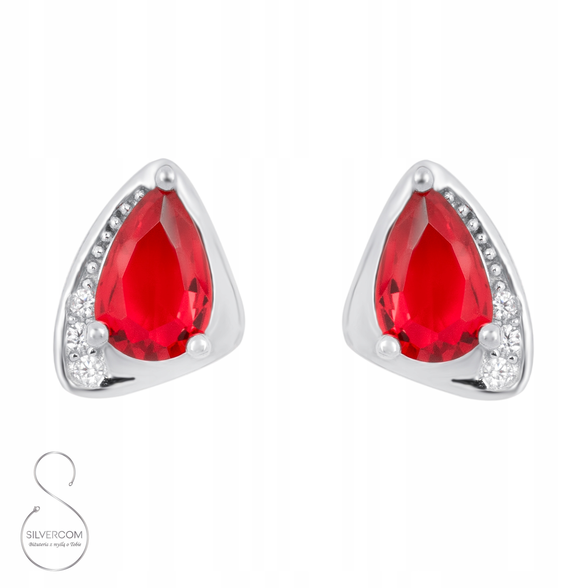 Komplet Šperků Ag 925 Náušnice Přívěsek Rubín Červený Kámen Zirkony