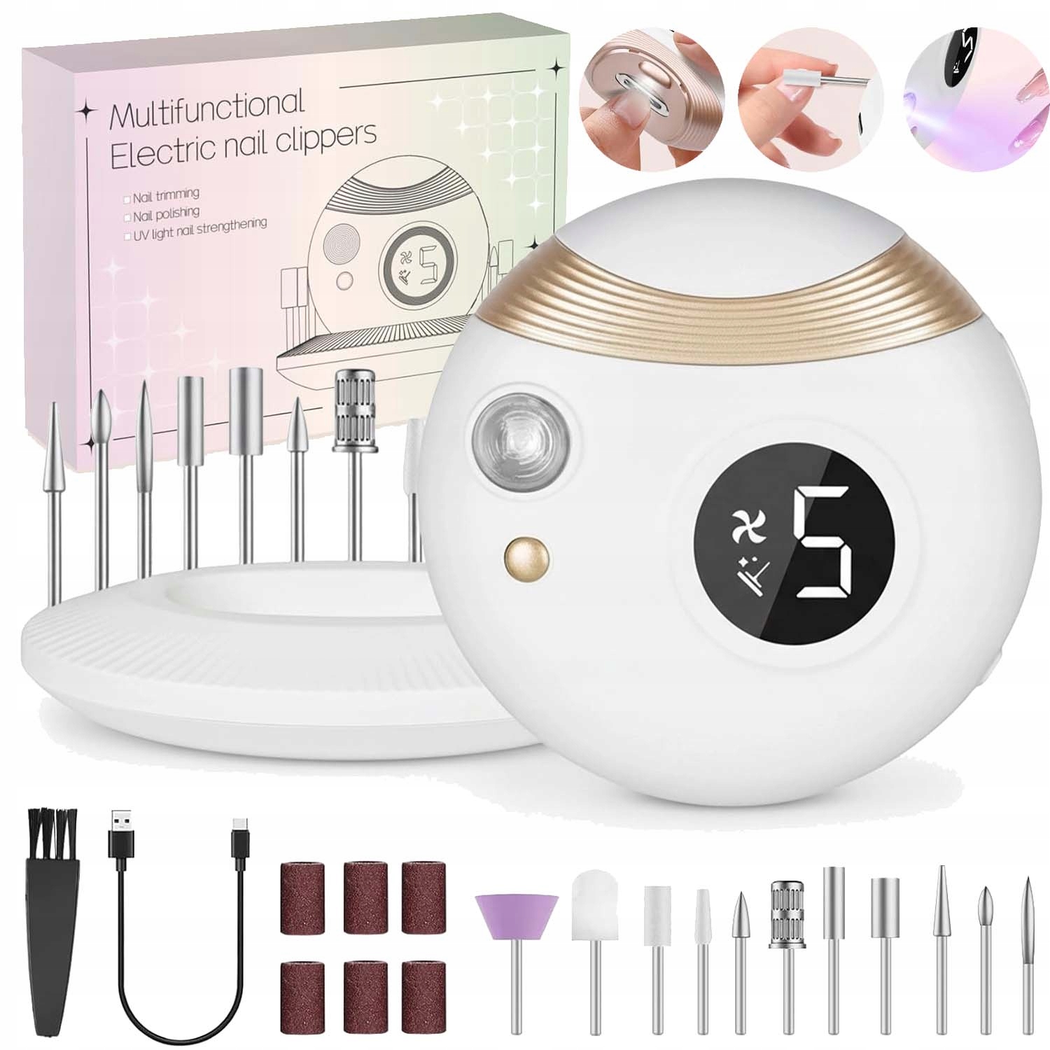 Elektrický Odstřihovač Nehtů, Bruska Na Nehty, Uv Lampa 5 Rychlostí