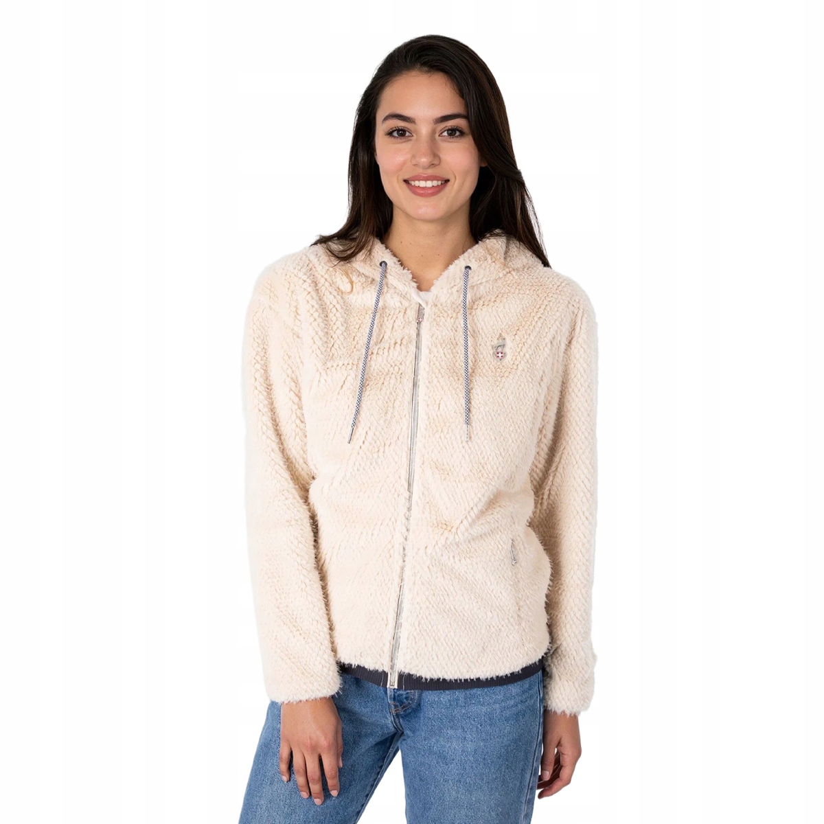 Mikina na zip Aulp Candy Faux Fur, béžová, L