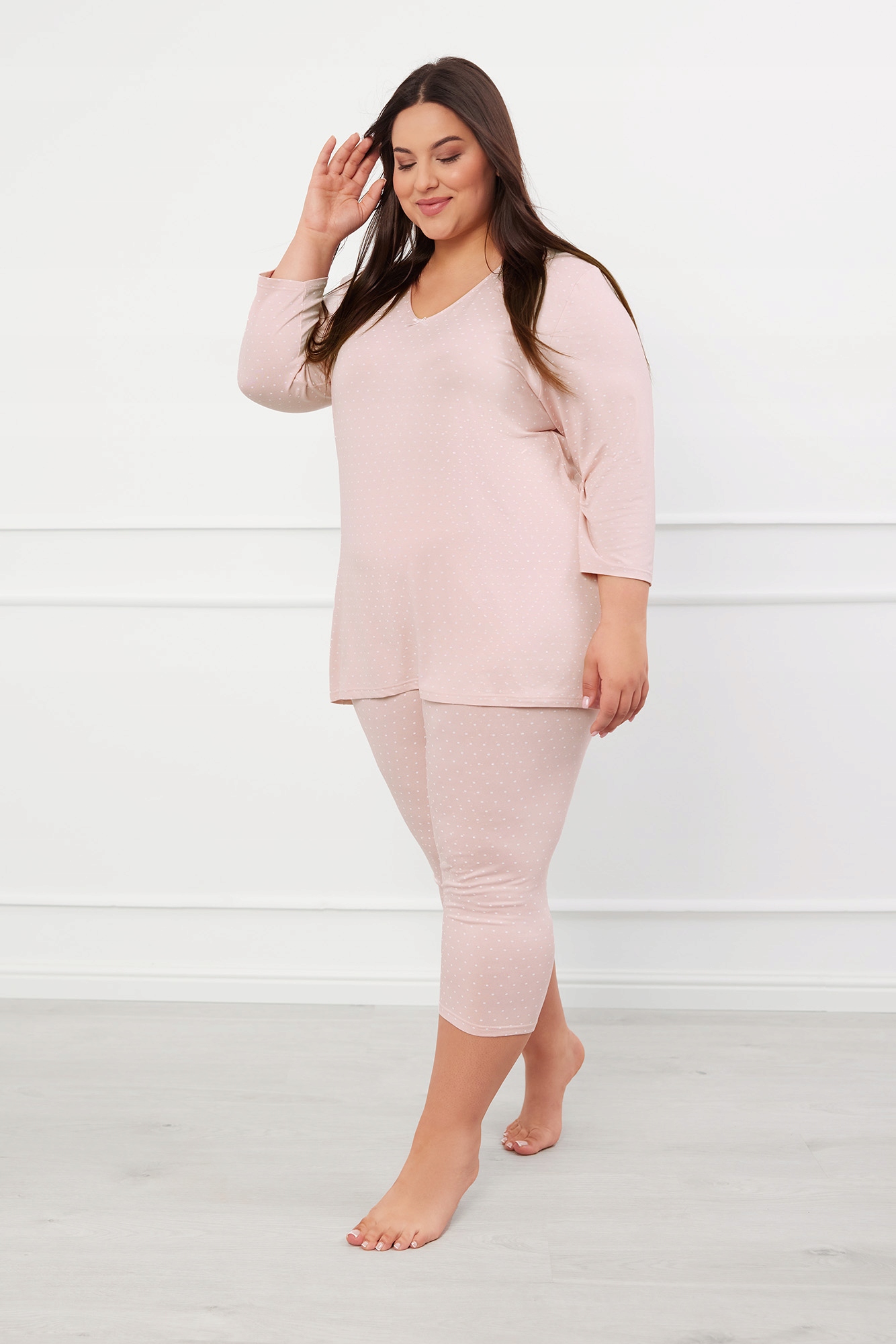 Dámské pyžamo XXL Pohodlná Viskóza 3/4 kalhoty Růžová Italian Fashion