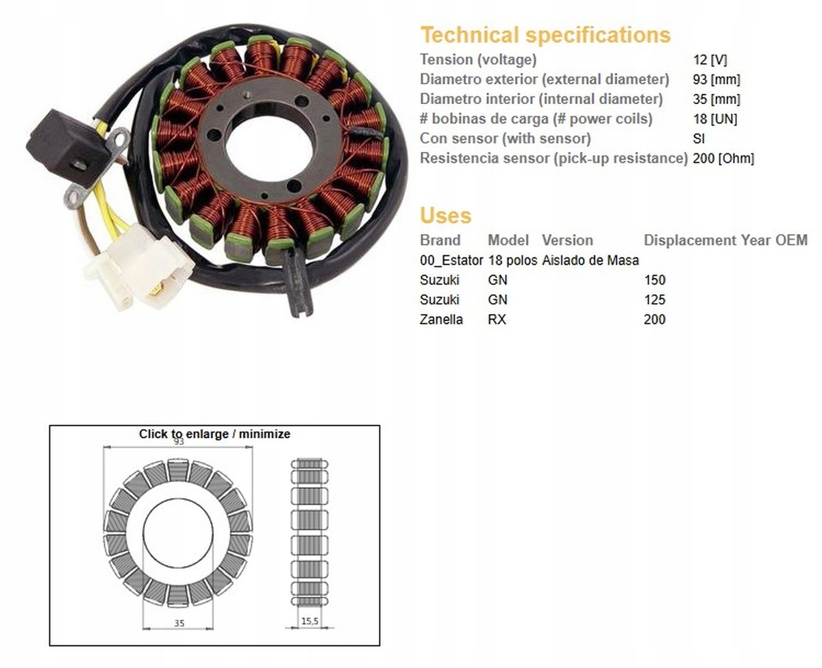 Vinutie Alternátora Stator Suzuki Gn 125 (oem 32101-05300)