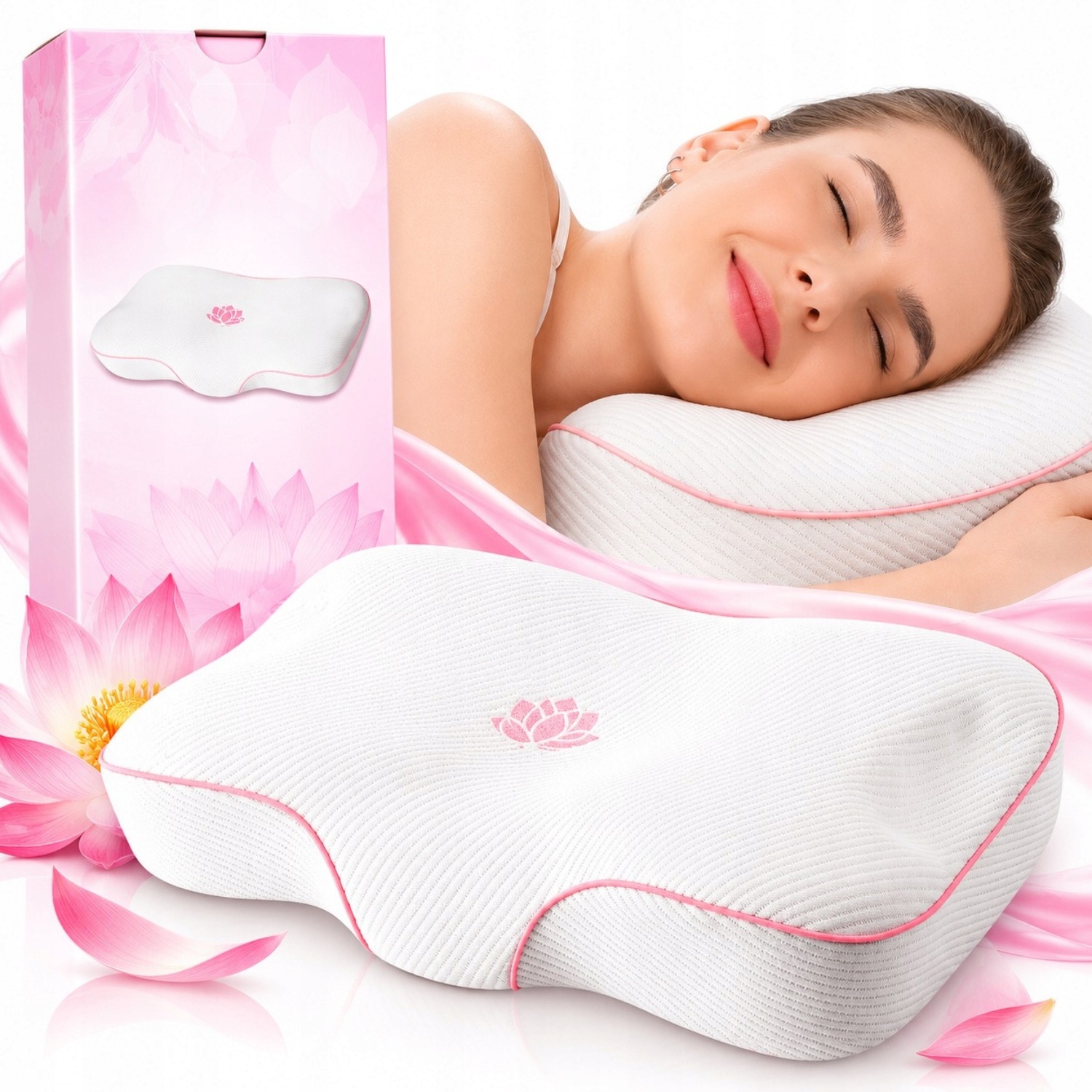 Polštář proti vráskám Lotus Memory Foam pro spaní na boku 64x36
