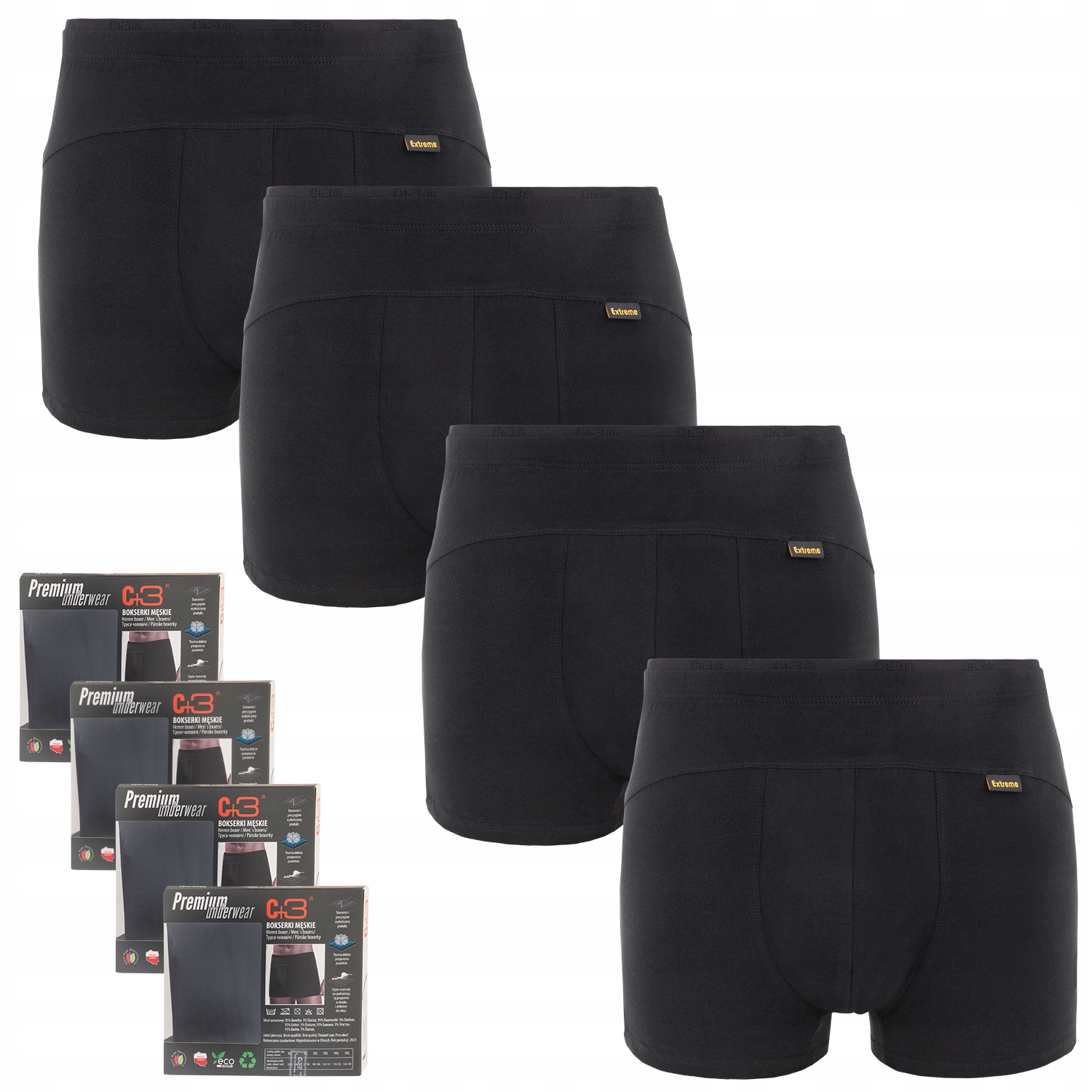 

4x Bokserki Premium C+3 Bawełniane Czarne XXL