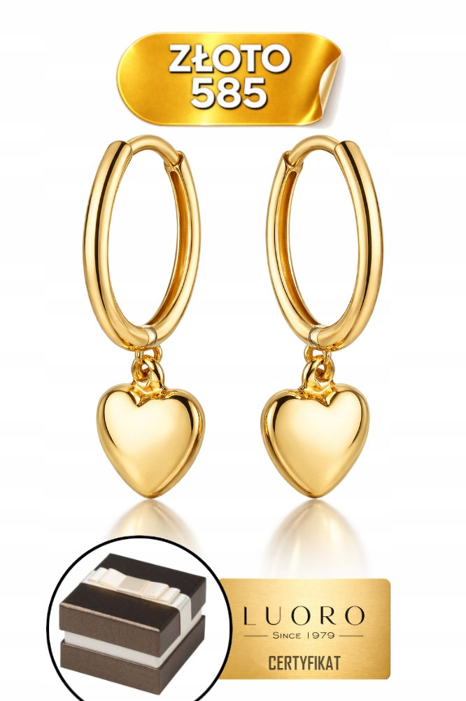 Náušnice Zlaté 585 14K Srdce Kroužek 18 MM Elegantní Kreole