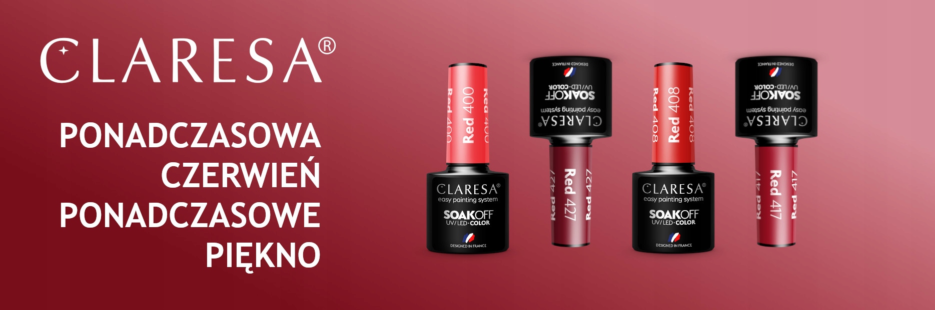 CLARESA CZERWONY LAKIER HYBRYDOWY RED 401 5ml Kolor Odcienie czerwieni i różu