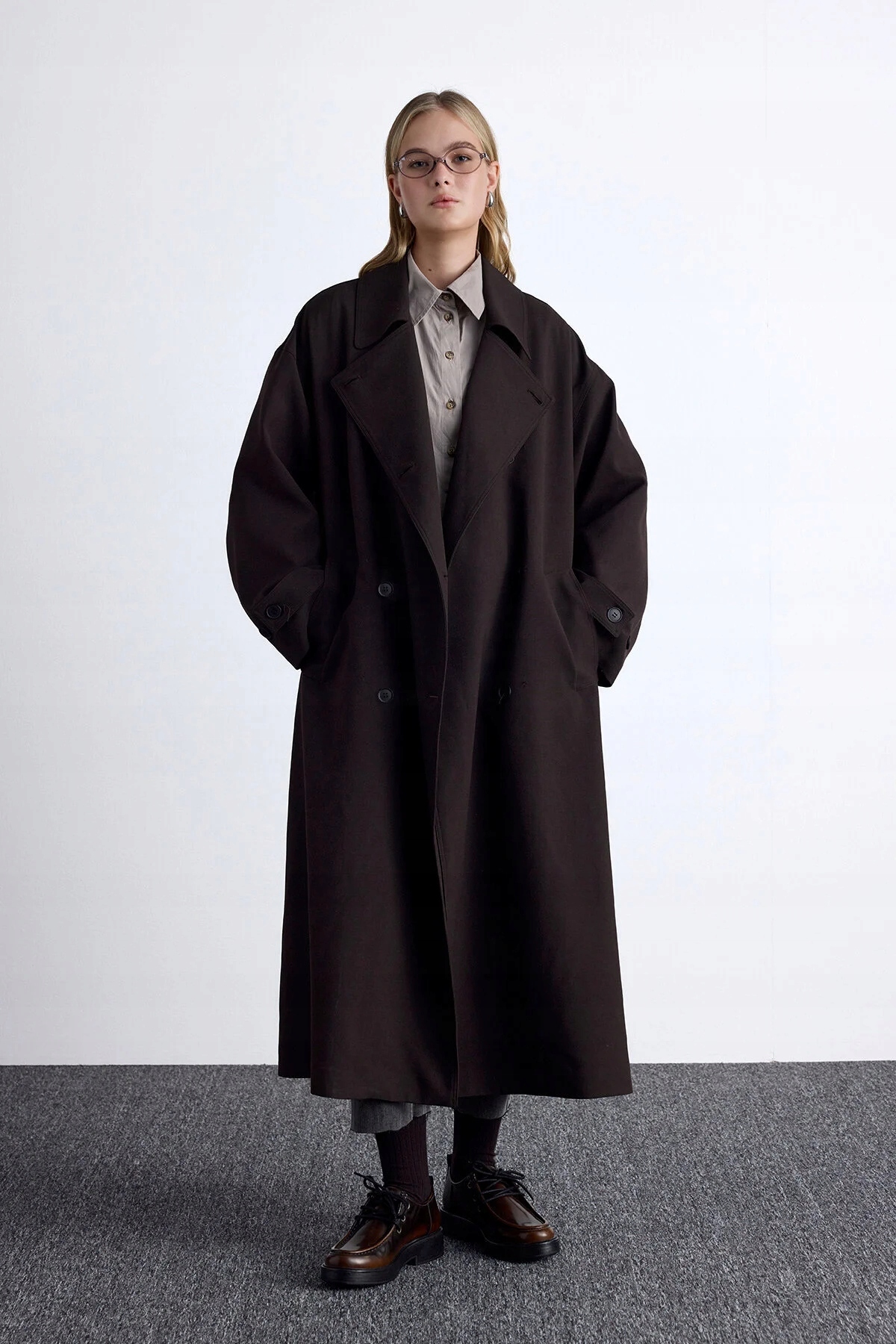 Dlouhý Černý Dámský Oversize Kabát S Klopami S/m 5GA