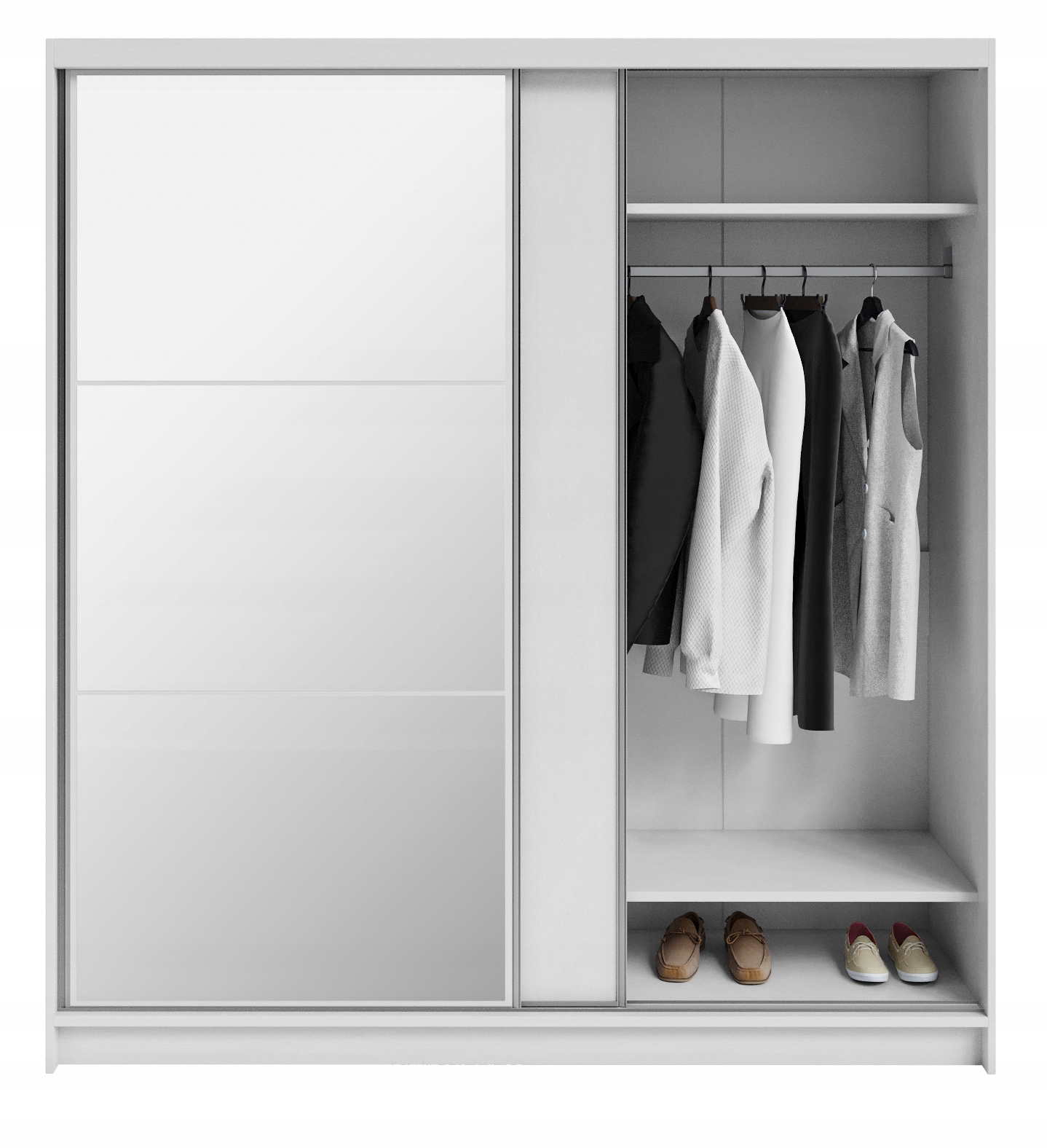 Skříň dvoudveřová posuvná Denver 200 cm zrcadlo tyč šatní police