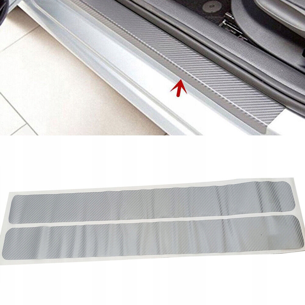 4 x NAKŁADKI PROGI OCHRONNE NAKLEJKI DRZWI CARBON Kolor srebrny