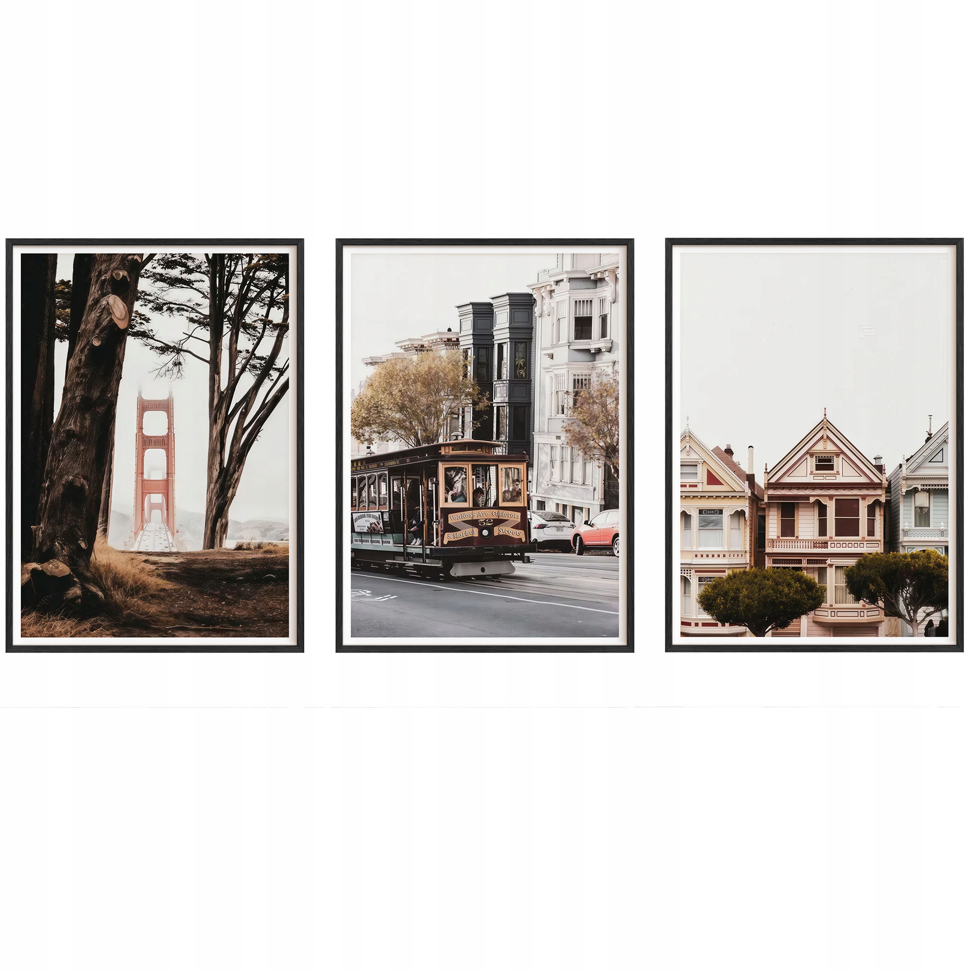 Obrazy San Francisco Retro Plagáty Drevené rámy Čierne 3ks 30x42 cm