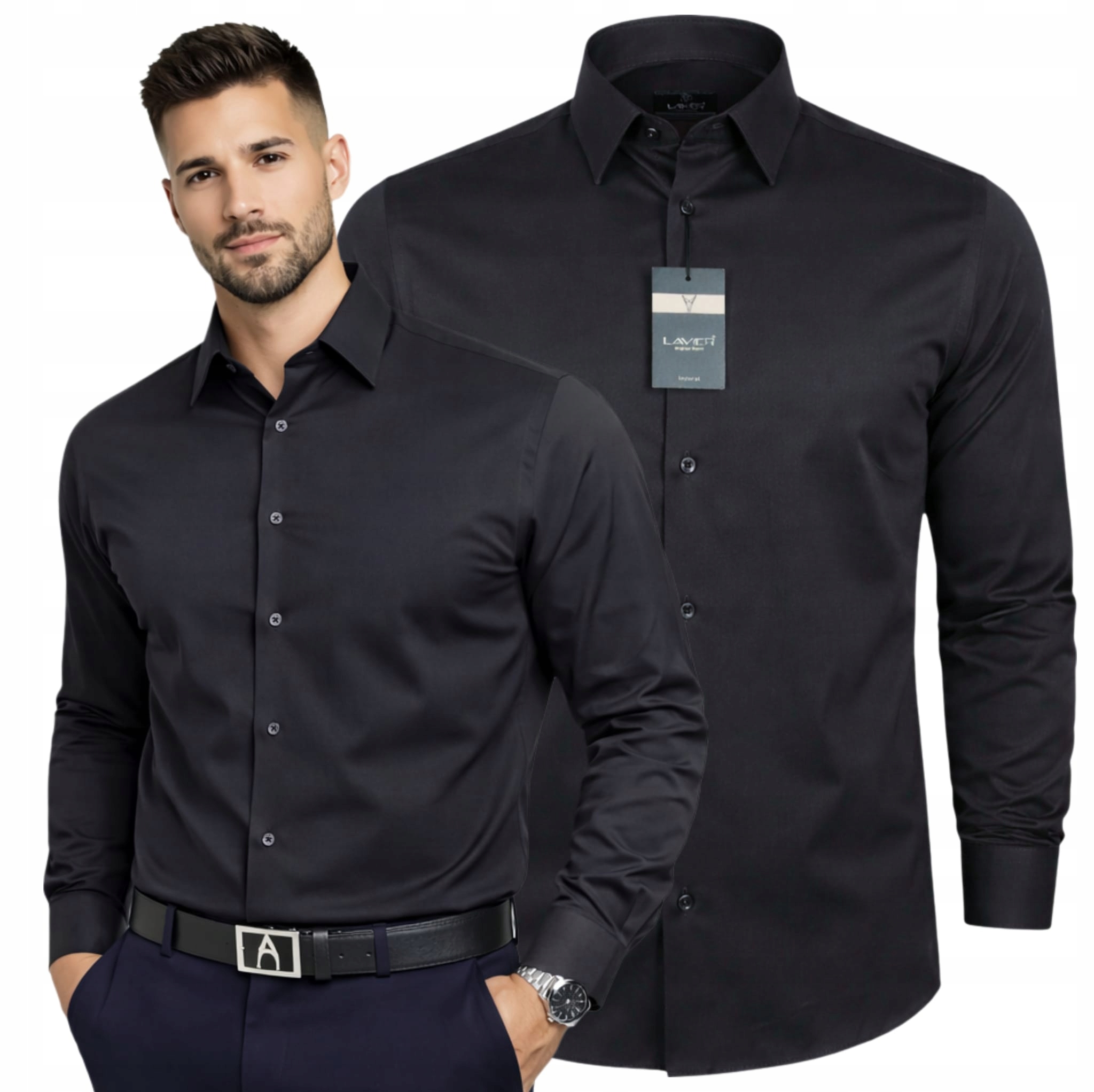 Pánská košile Regular, černá Lavier – elegantní, bavlněná vel. L