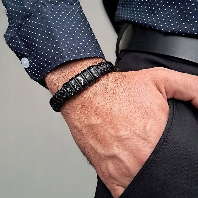 Bransoletka SKÓRZANA IMIONA RODZINY GRAWER Materiał skóra stal